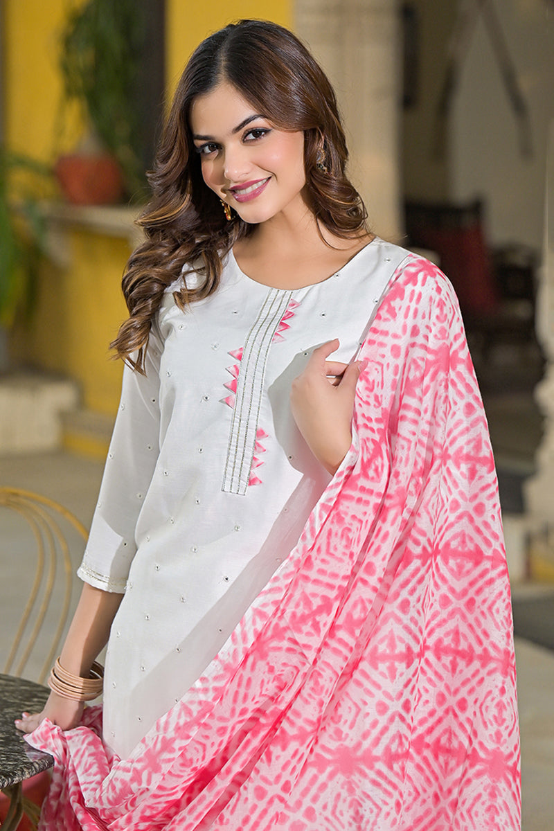 Ahika Pink Rayon Blend Solid Embroidered Straight Suit Set VKSKD2215PNK - view 2