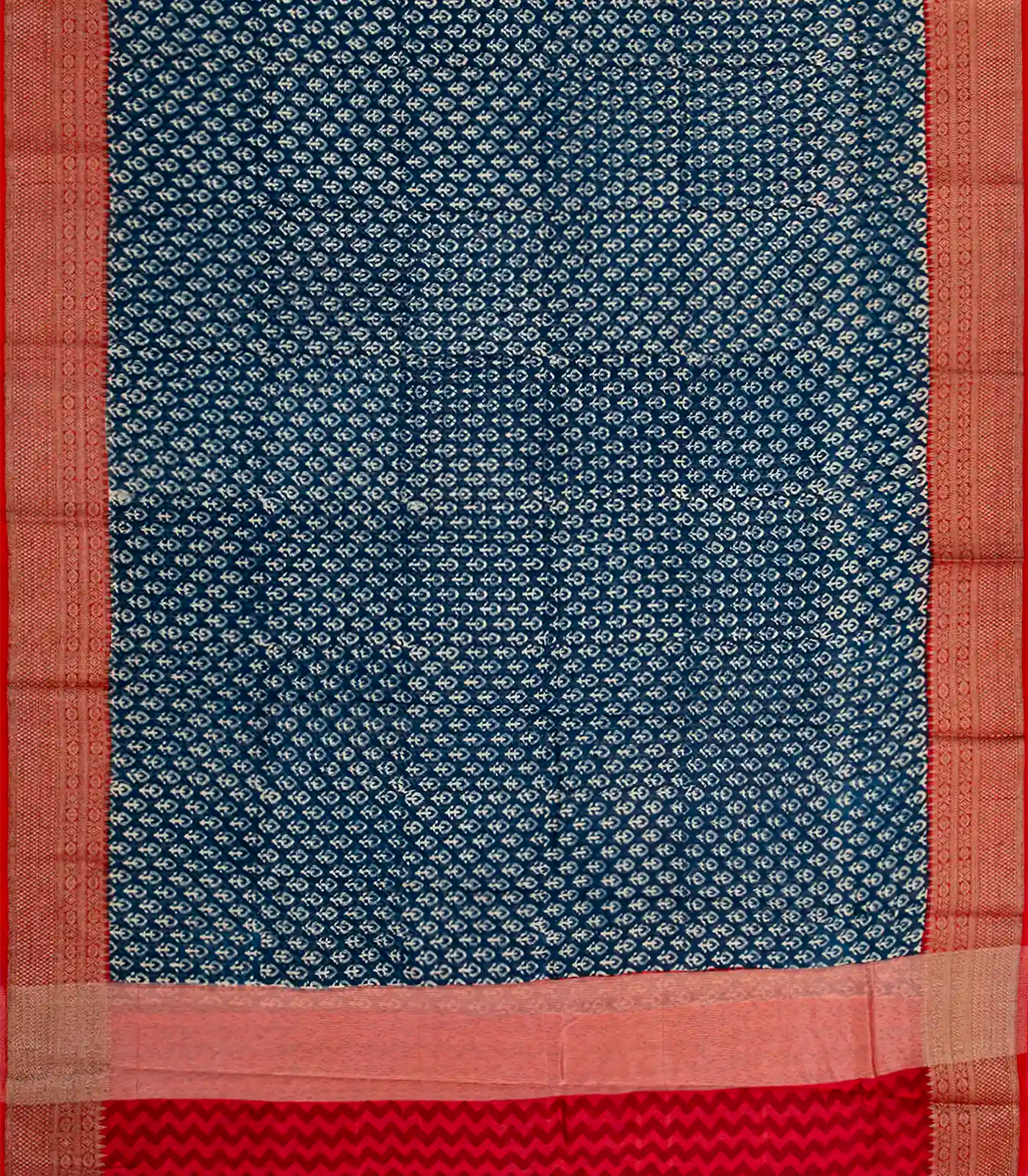 RmKV Indigo Chanderi Cotton Saree Printed With Floral Motifs-Ink Blue - view 2