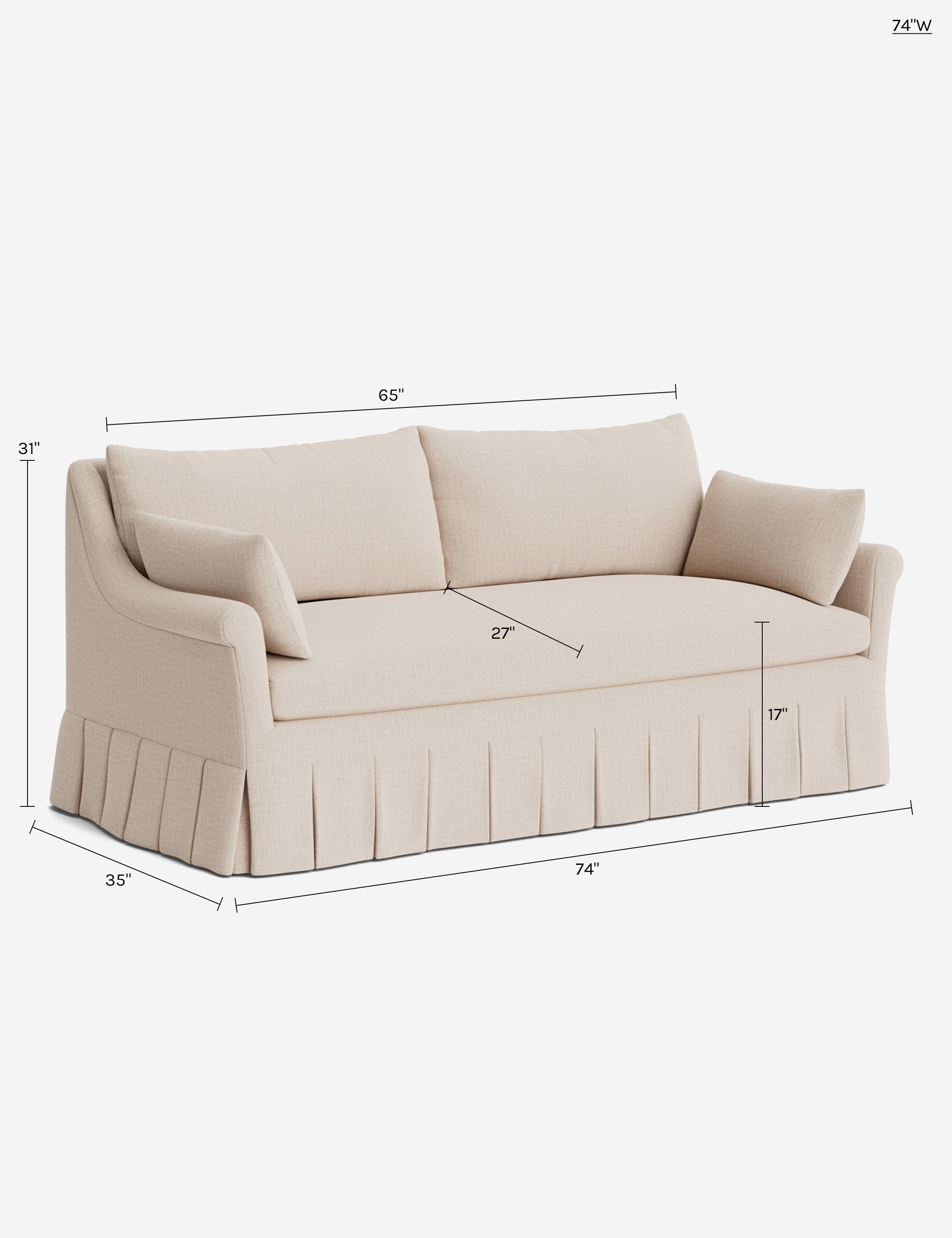 Lulu and Georgia Portola Rolled Arm Pleated Sofa - view 202