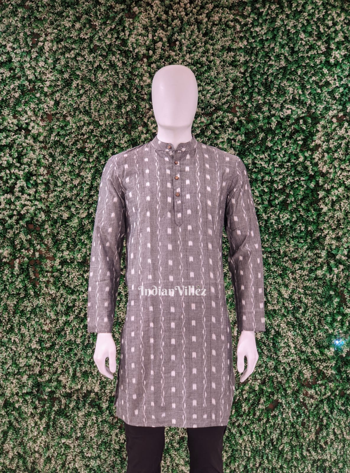 IndianVillèz Grey Tipa Design Odisha Ikat Cotton Kurta for Men