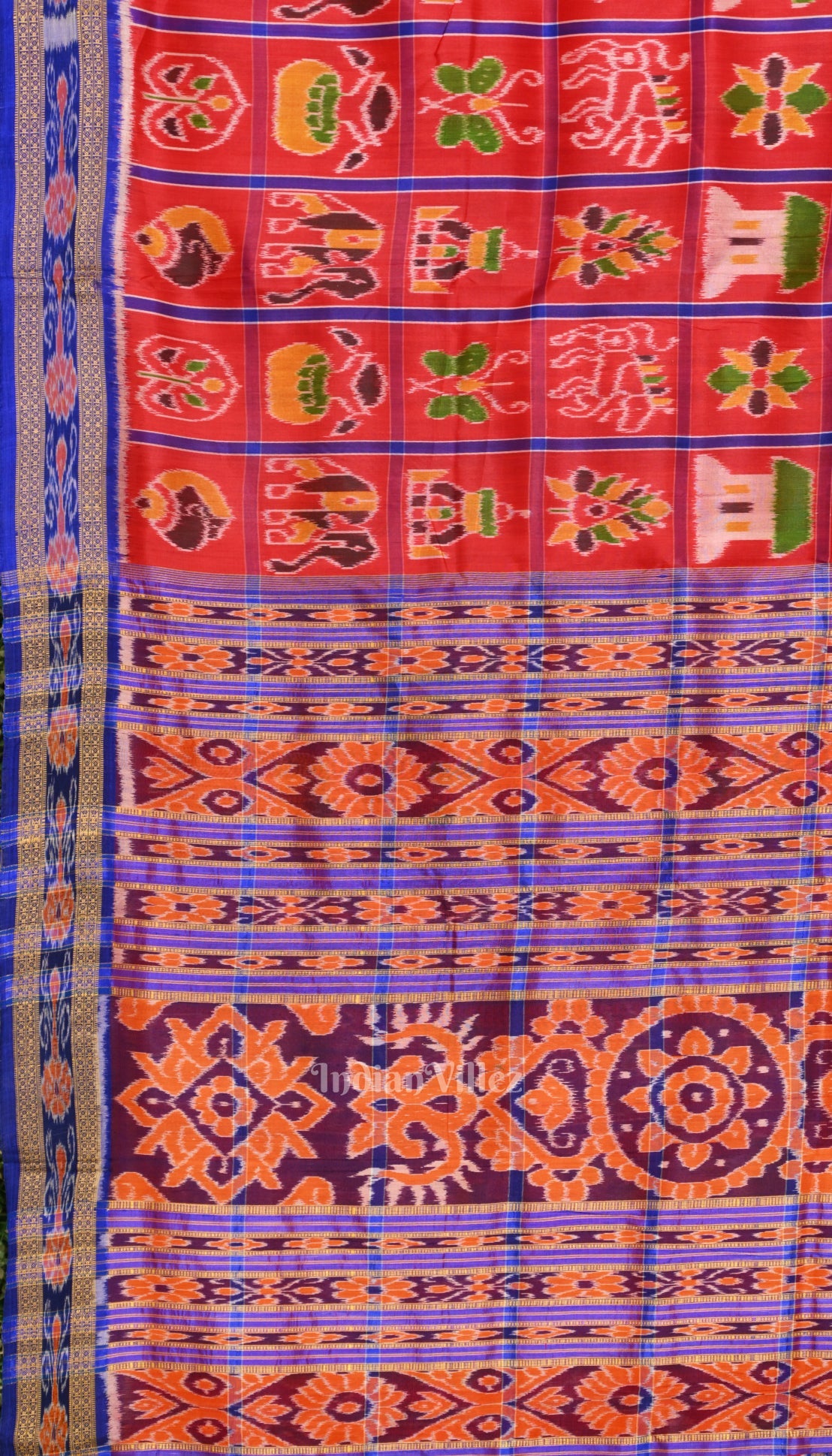 IndianVillèz Cherry Red Nabakothi Odisha Handloom Khandua Silk Saree - view 2