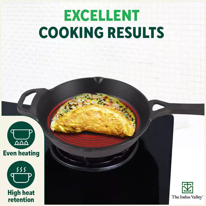 The Indus Valley CASTrong Cast Iron Fry Pan/Skillet + Free ₹110 Spatula, Pre-seasoned, Nonstick, 100% Pure, Toxin-free, Induction, 25.4cm, 1.7L, 2.3kg - view 7