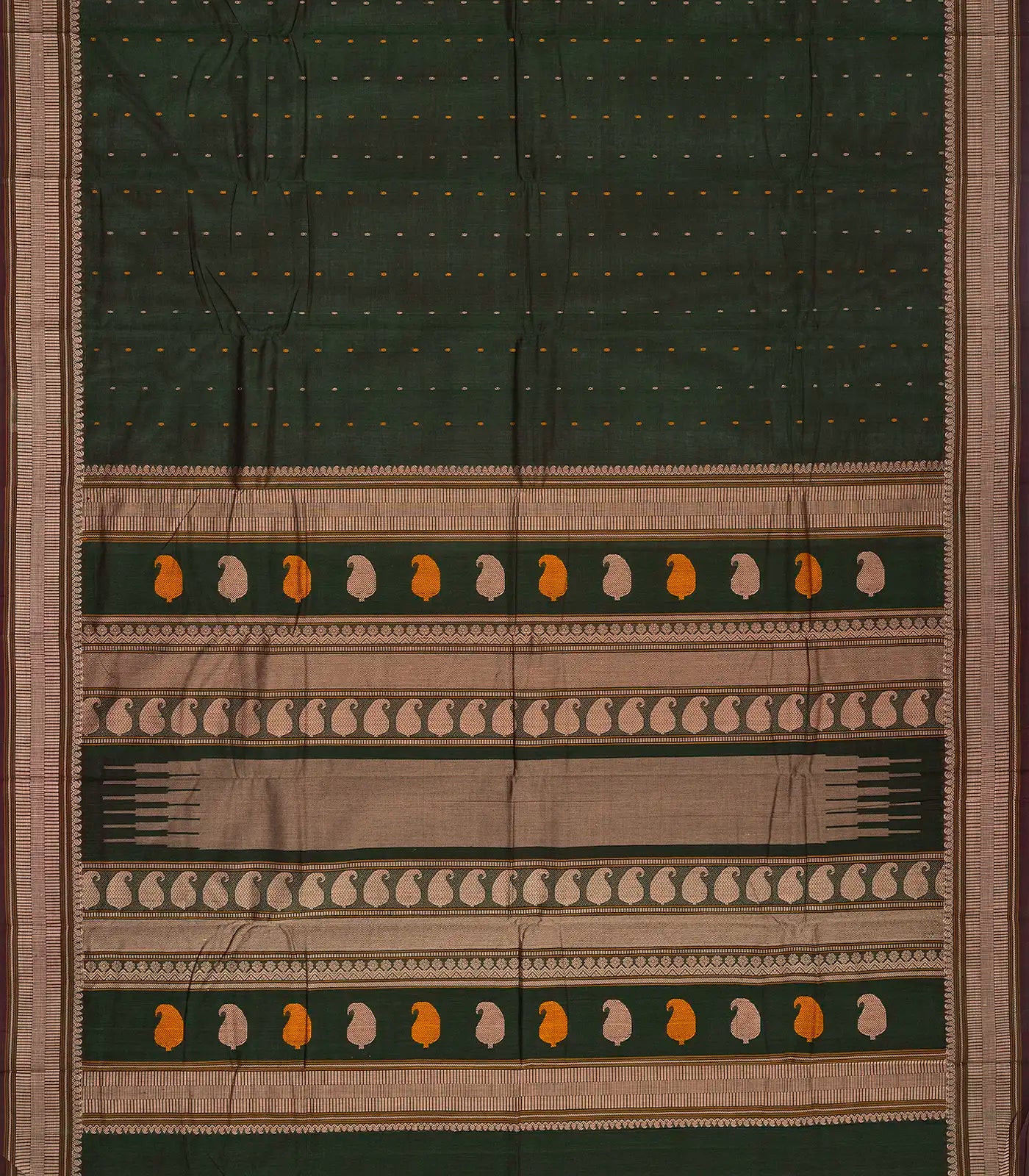 RmKV Bottle Green Handloom Kanchi Cotton Saree With Mango Motifs - view 2