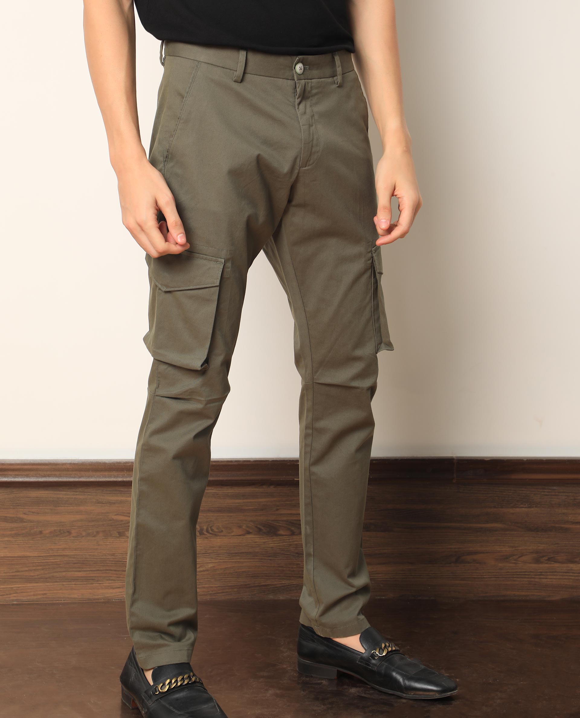 Rare Rabbit Men's Celu Olive Solid Mid-Rise Cargo Style Slim-Fit Trouser - view 5