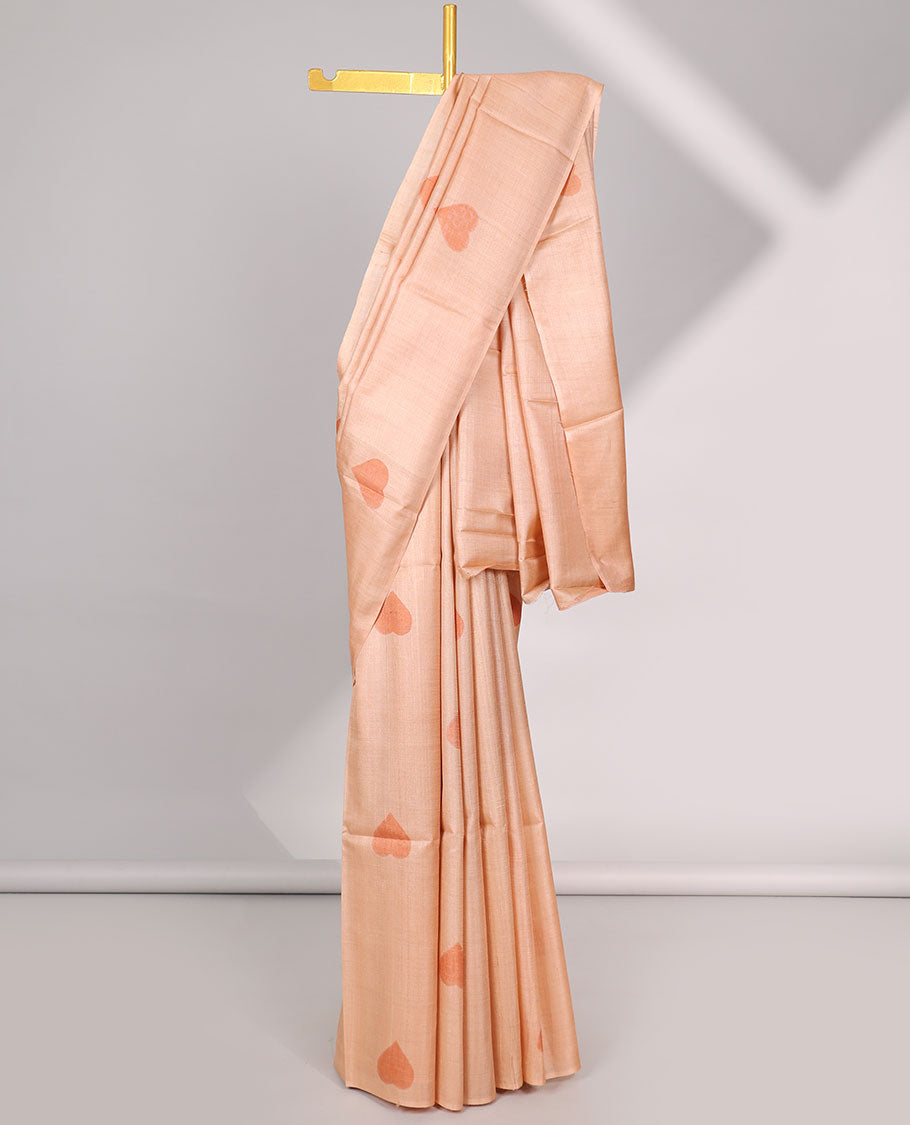 Pothys Borderless Orange all over heart motifs tussar saree - view 2