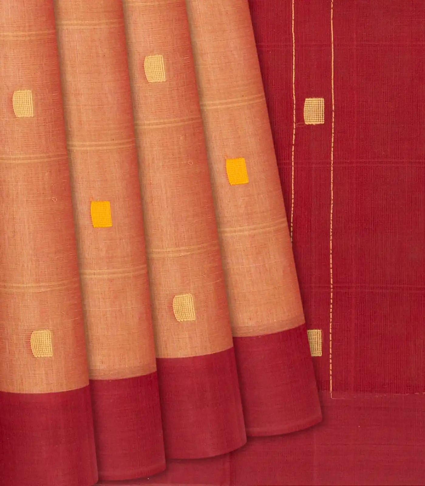 RmKV Camel Handloom Village Cotton Saree With Square Butta And Checks-Camel