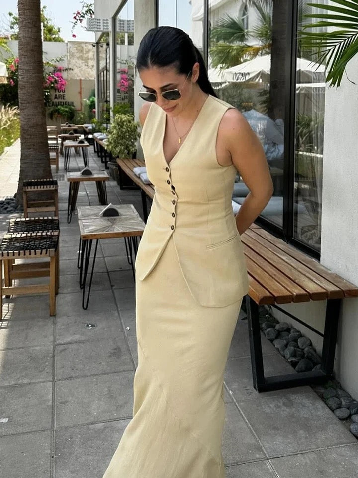 Alamode By Akanksha Cynthia Statement Vest Suit with Skirt - view 6