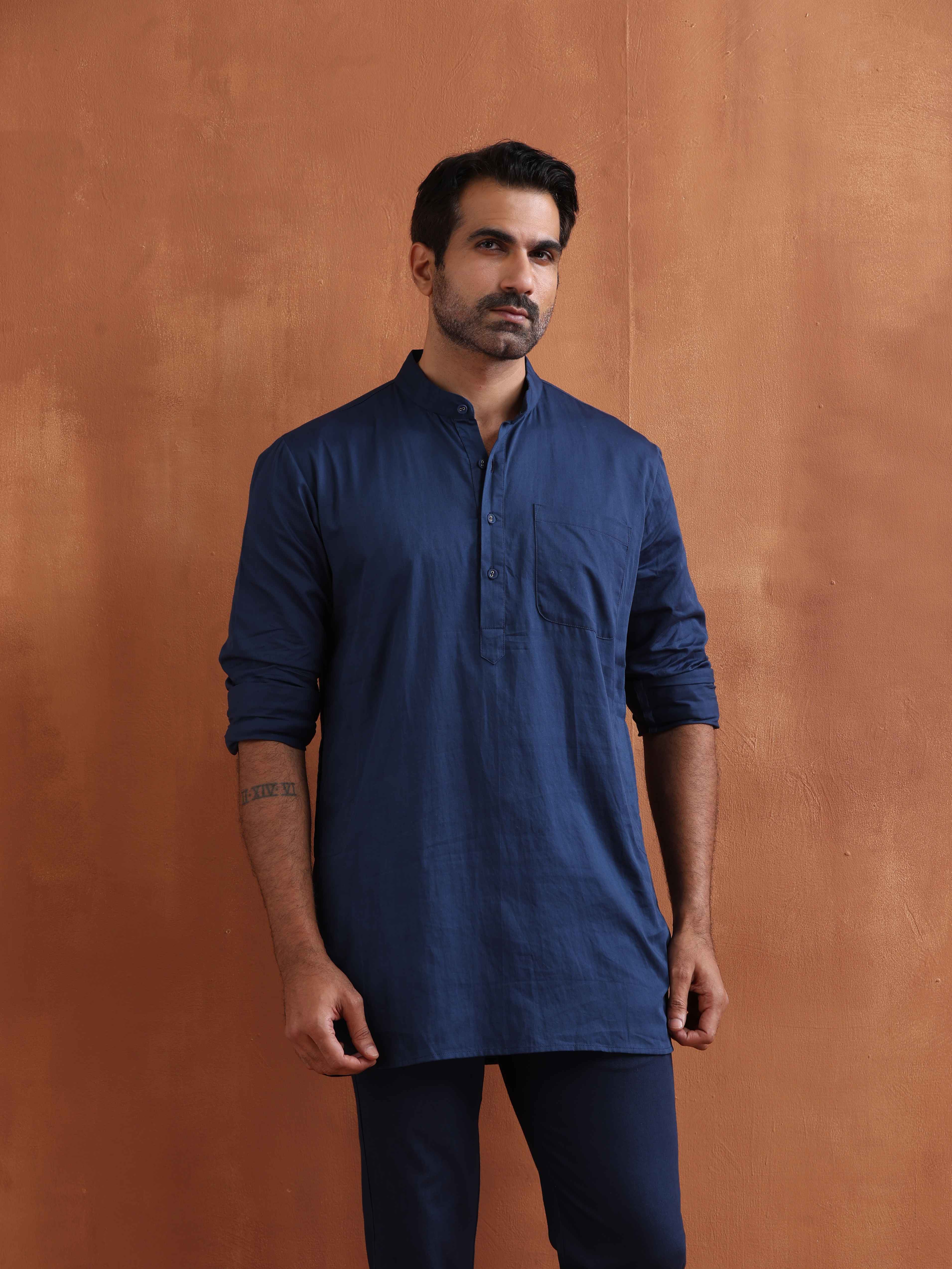 trueBrowns Men's Blue Cotton Short Kurta - view 2