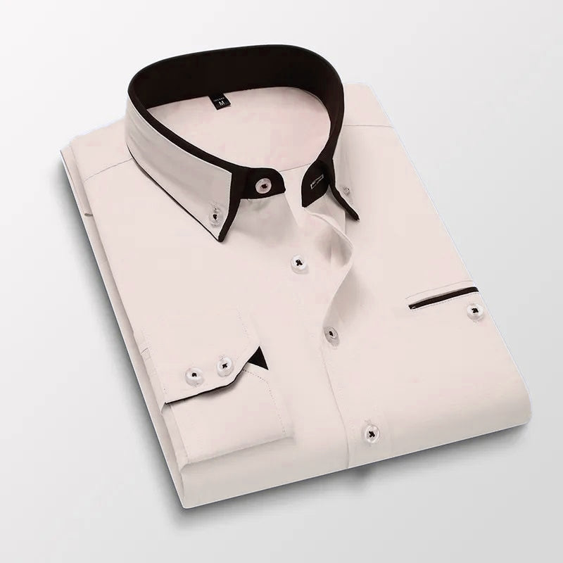 BlackTree Down Collar Cotton Blend Solid Shirt For Man (Cream)