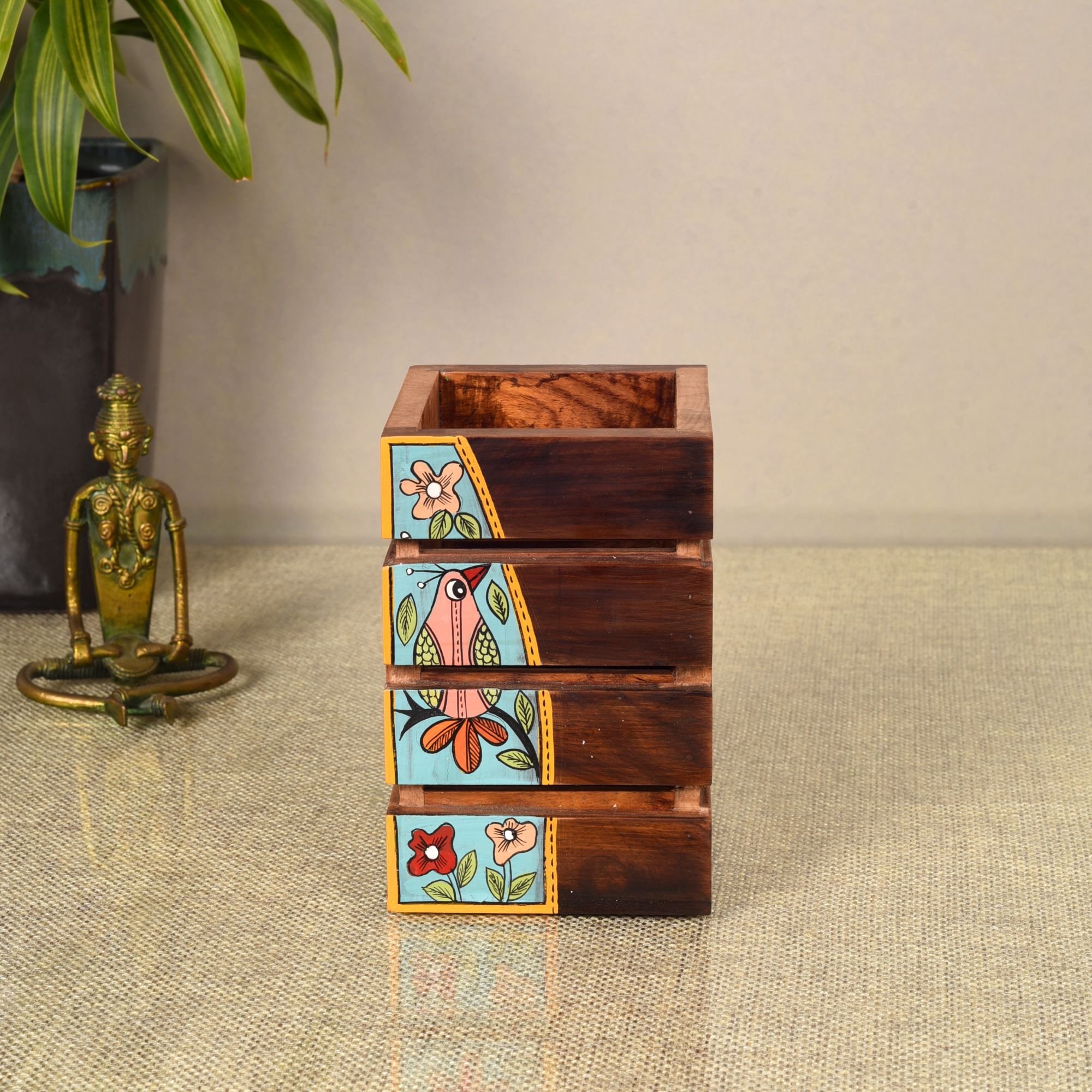 ART CREATIONS BY SUMAN SONTHALIA Brown - Artistic Flair Wooden Spoons Holder (3.5x3.5x5) - view 2