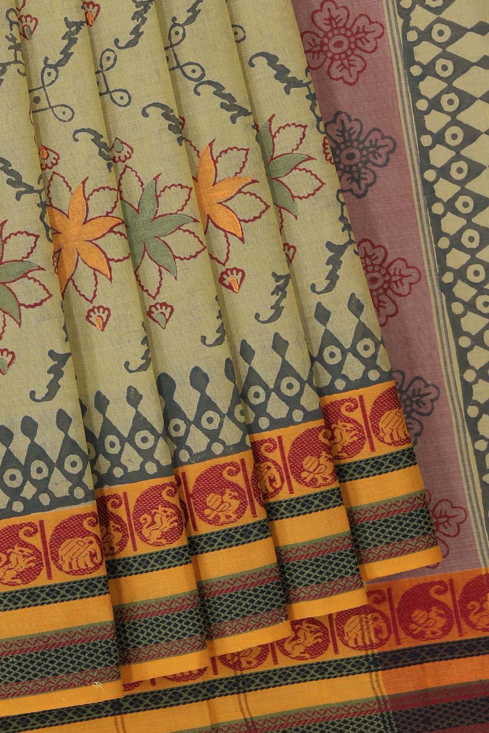 Kalanjali Ethnics Hand block printed cotton saree