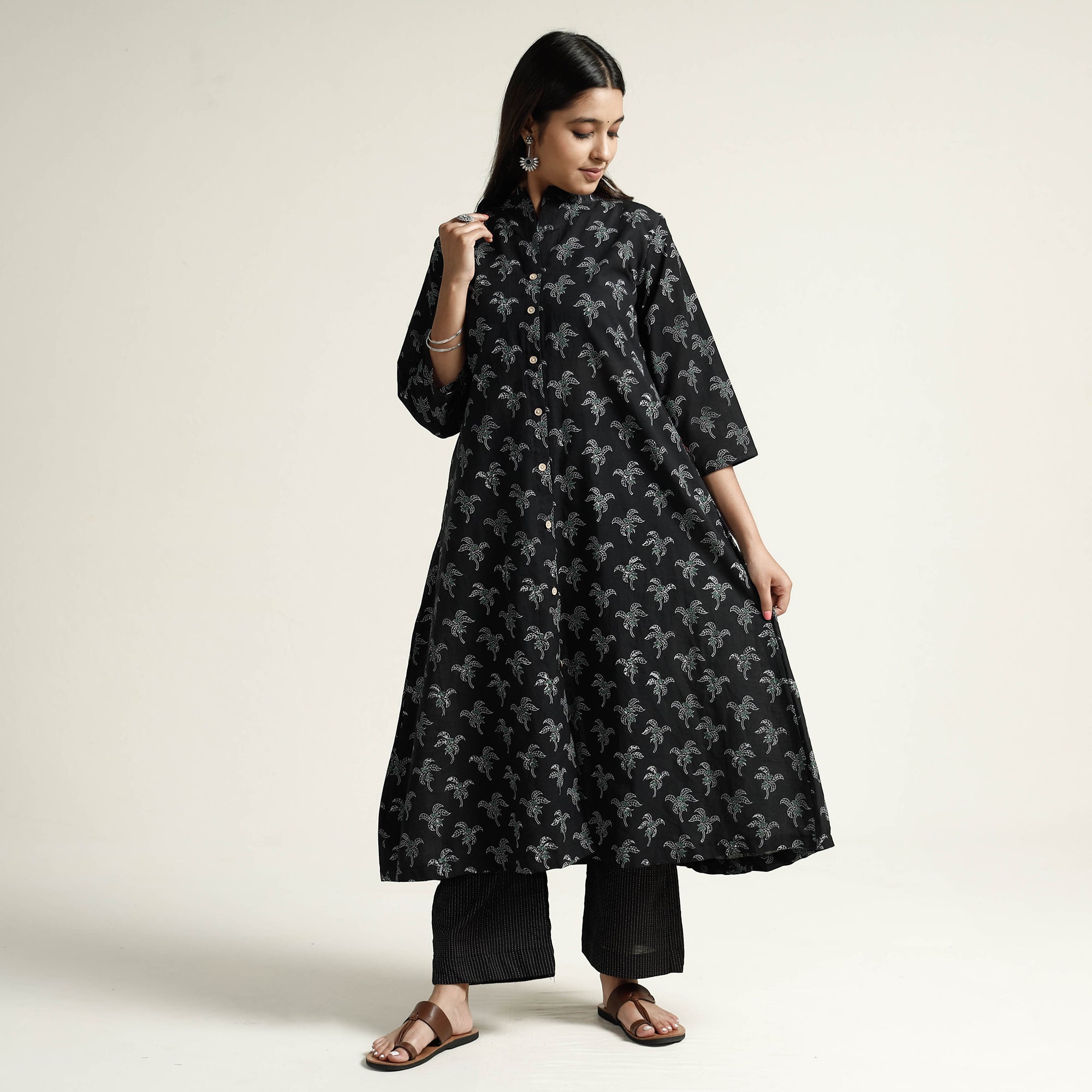 ITOKRI CASUALS Black - Block Print Handwoven Cotton A-Line Mangalagiri Kurta 15 - view 2