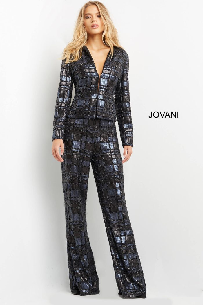 Jovani 07166 Long Beaded Formal Sequin Fit Pant Suit - view 5