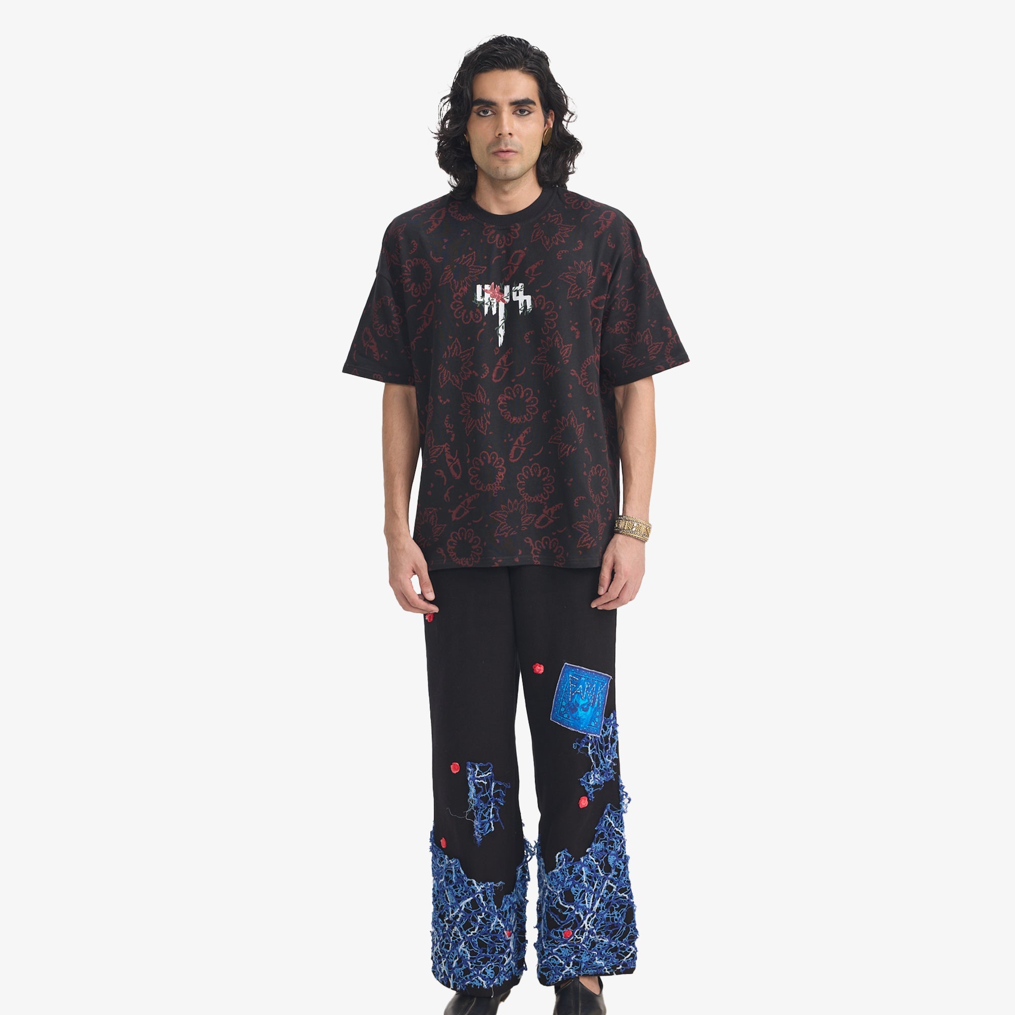 F A R A K | Beauty Lasts Forever Blockprint T-shirt { Black/black - view 6