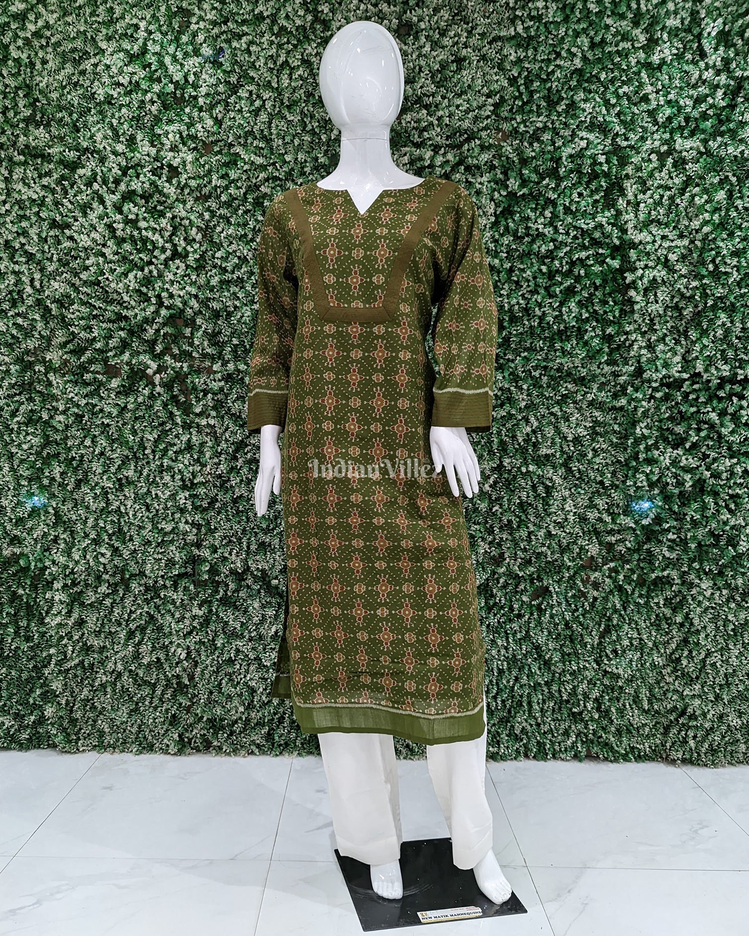 IndianVillèz Green Sambalpuri Odisha Ikat Designer Cotton Kurti for Women