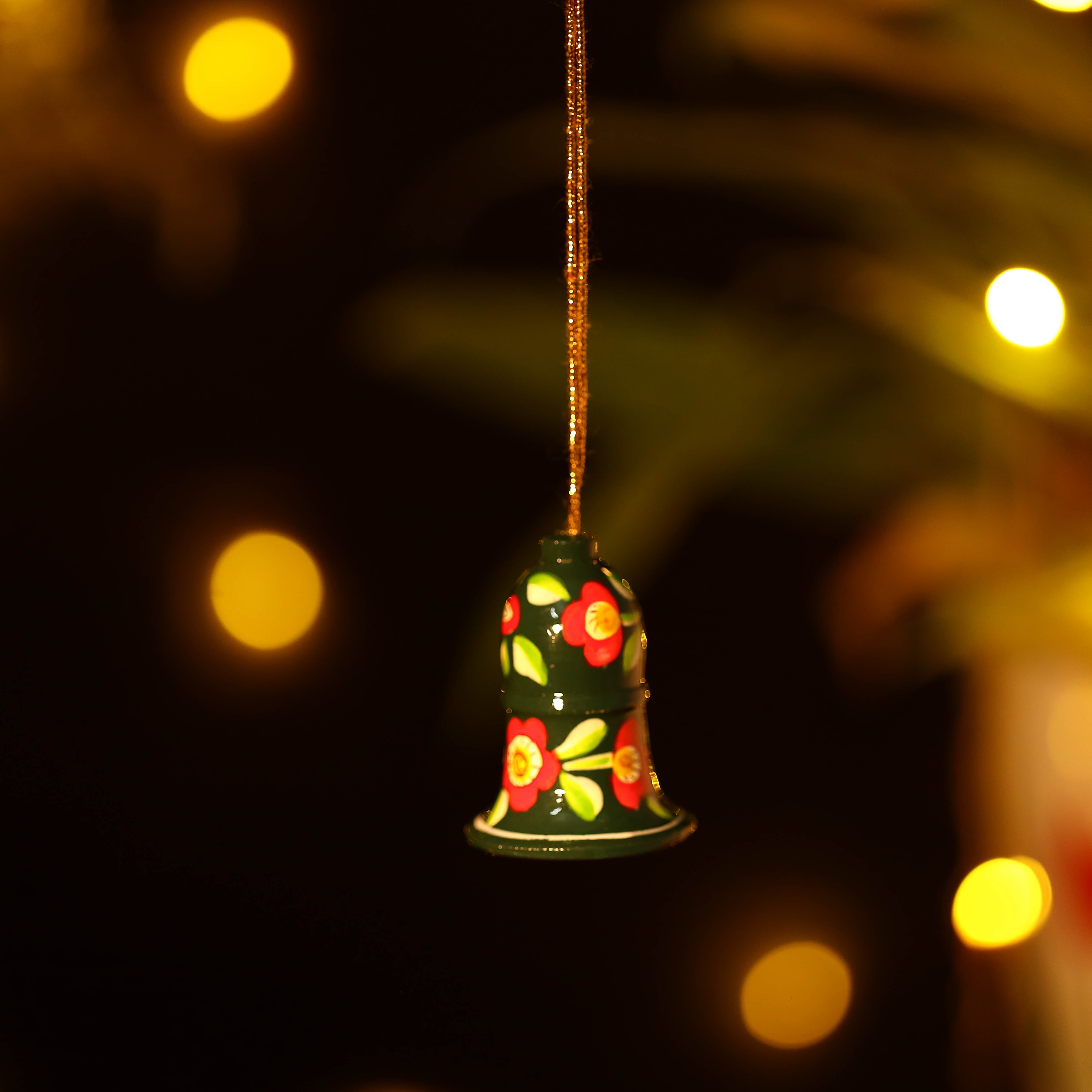 ZAHID HUSSAIN BHAT Bell - Kashmir Handpainted Wooden Christmas Ornament (2 Inches)
