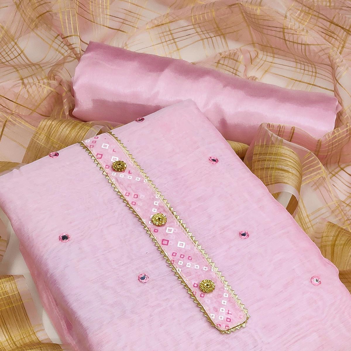 Peachmode Light Pink Festive Wear Gotta Handwork Chanderi Dress Material - view 2