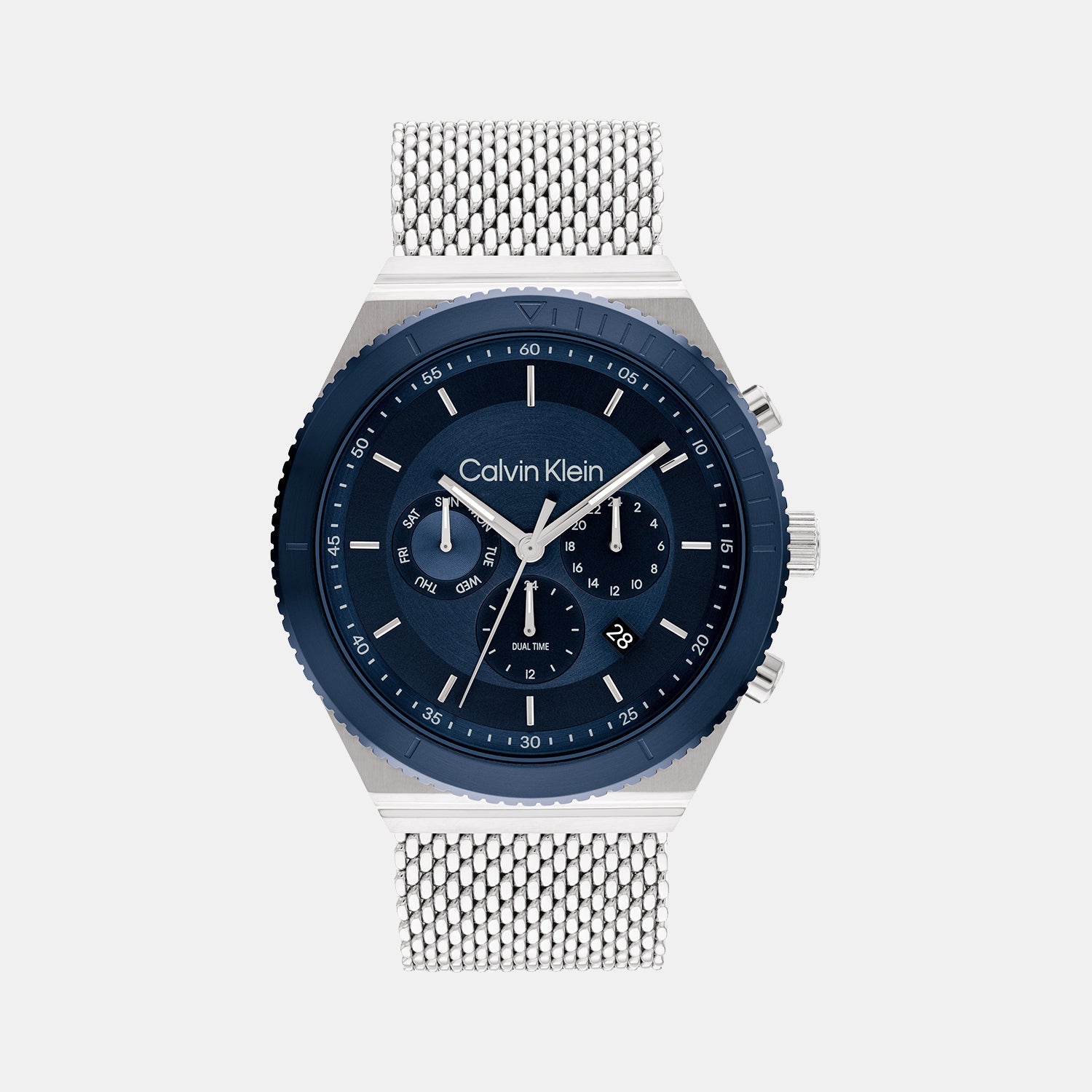 Calvin Klein Ck Fearless Men Quartz Blue Dial Chronograph Mesh Watch 25200305