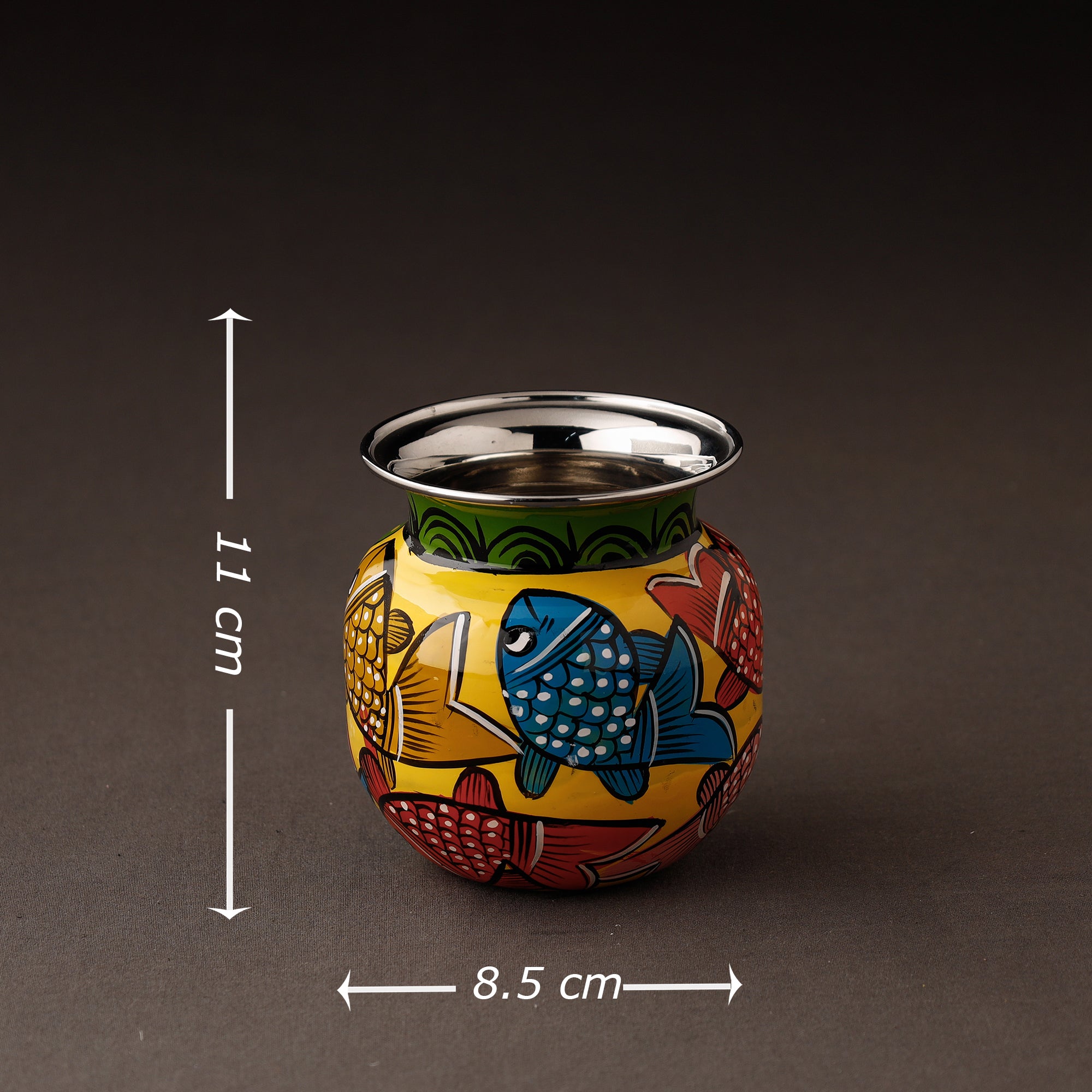 AAYAAS Bengal Patua Handpainted Stainless Steel Lota / Kalash / Container - view 3