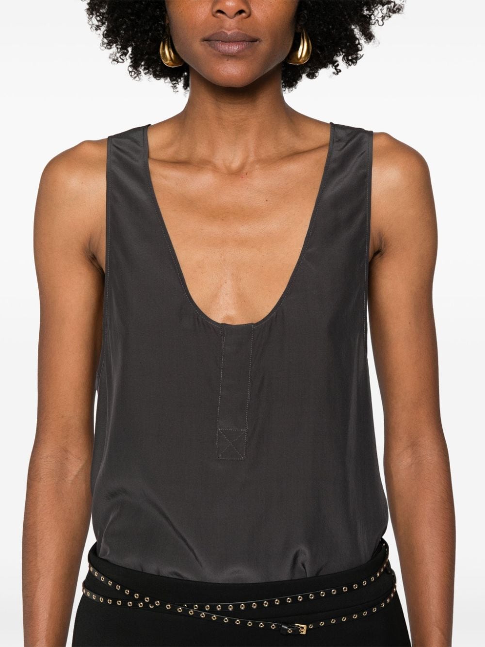 Saint Laurent Henley-neck silk tank top - view 3