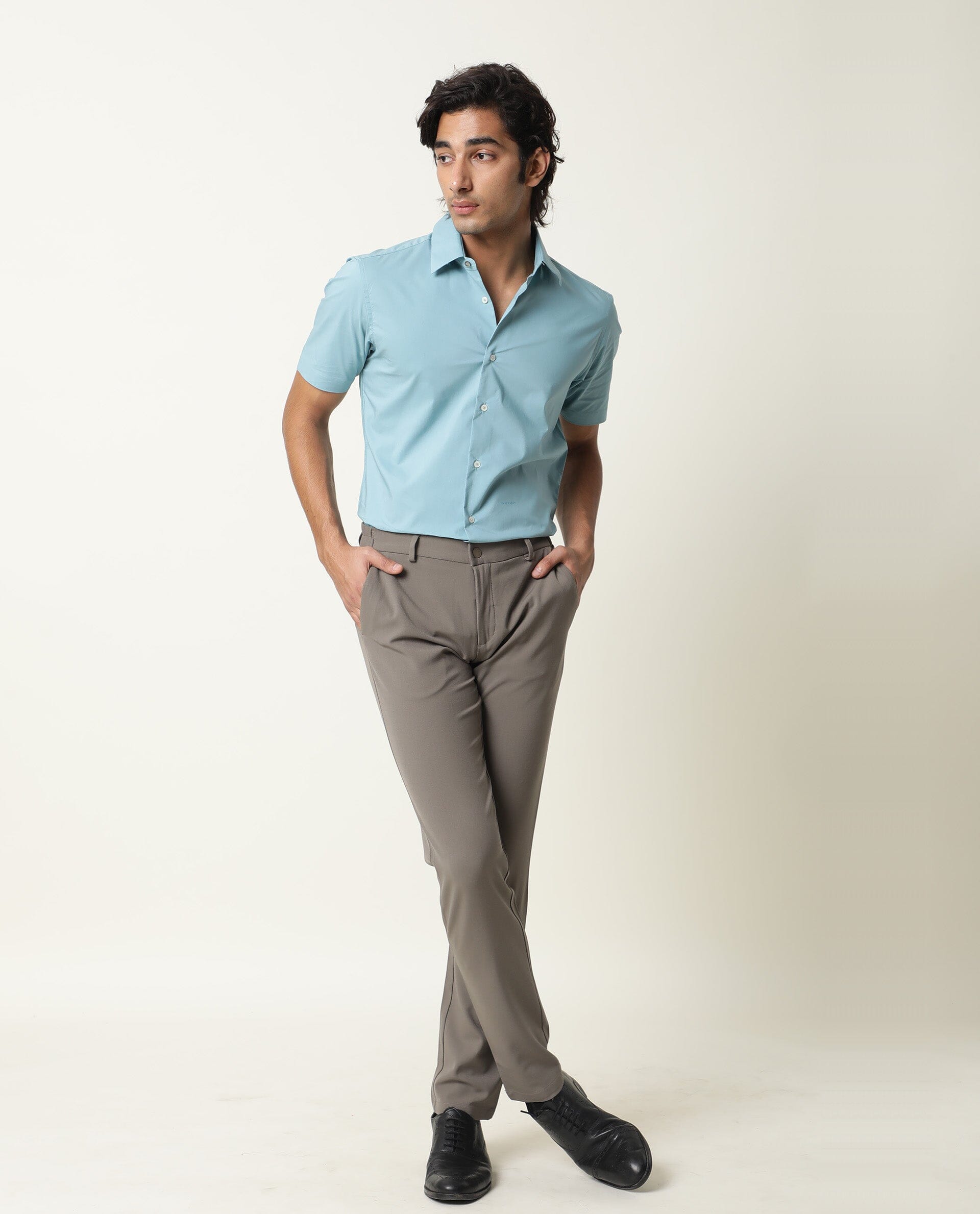 Rare Rabbit Mens Neutro Ss Blue Shirt Polycotton Fabric Slim Fit Collar Short Sleeve - view 2