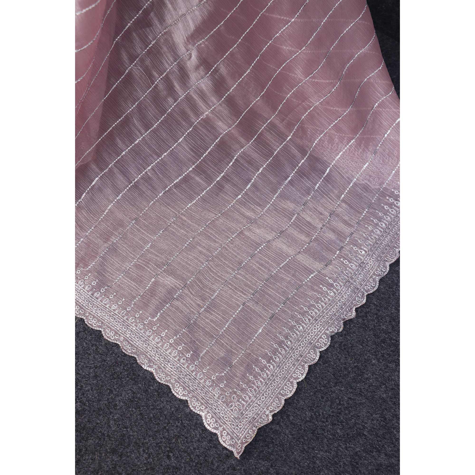 Peachmode Light Mauve Sequins Embroidered Chiffon Silk Saree - view 3