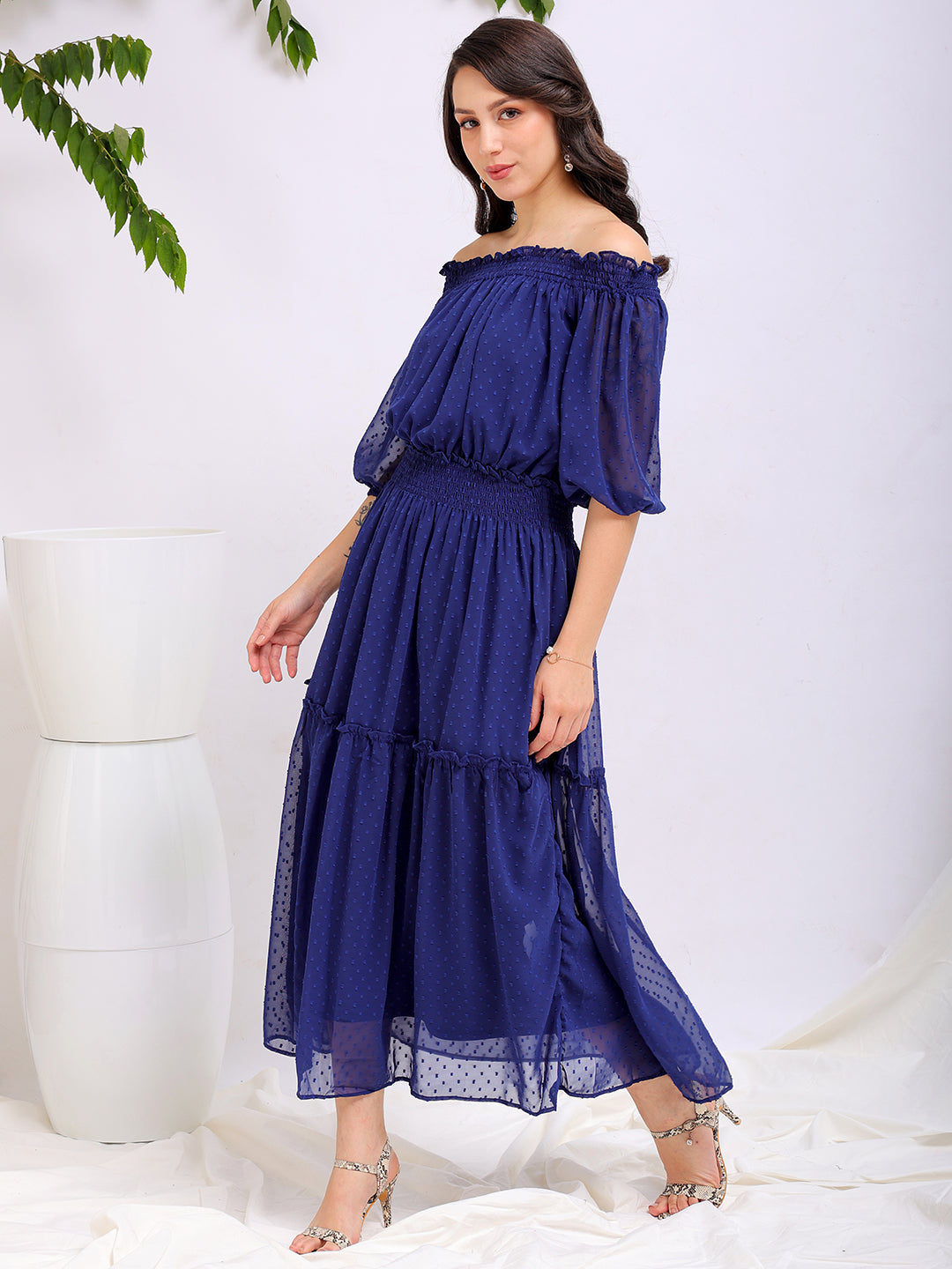 Freehand By The Indian Garage Co Women's Textured Fit and Flare Offshoulder Tiered Dress - view 8