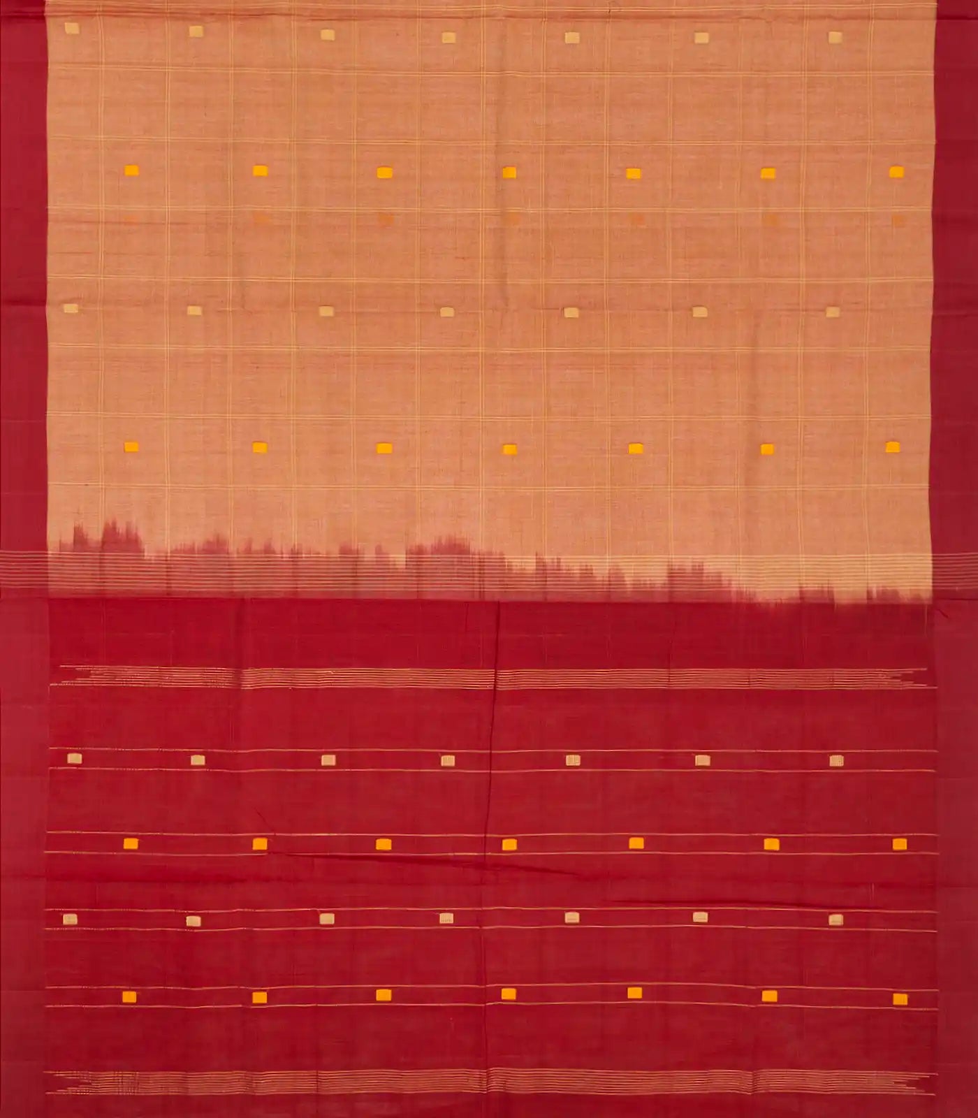 RmKV Camel Handloom Village Cotton Saree With Square Butta And Checks-Camel - view 2