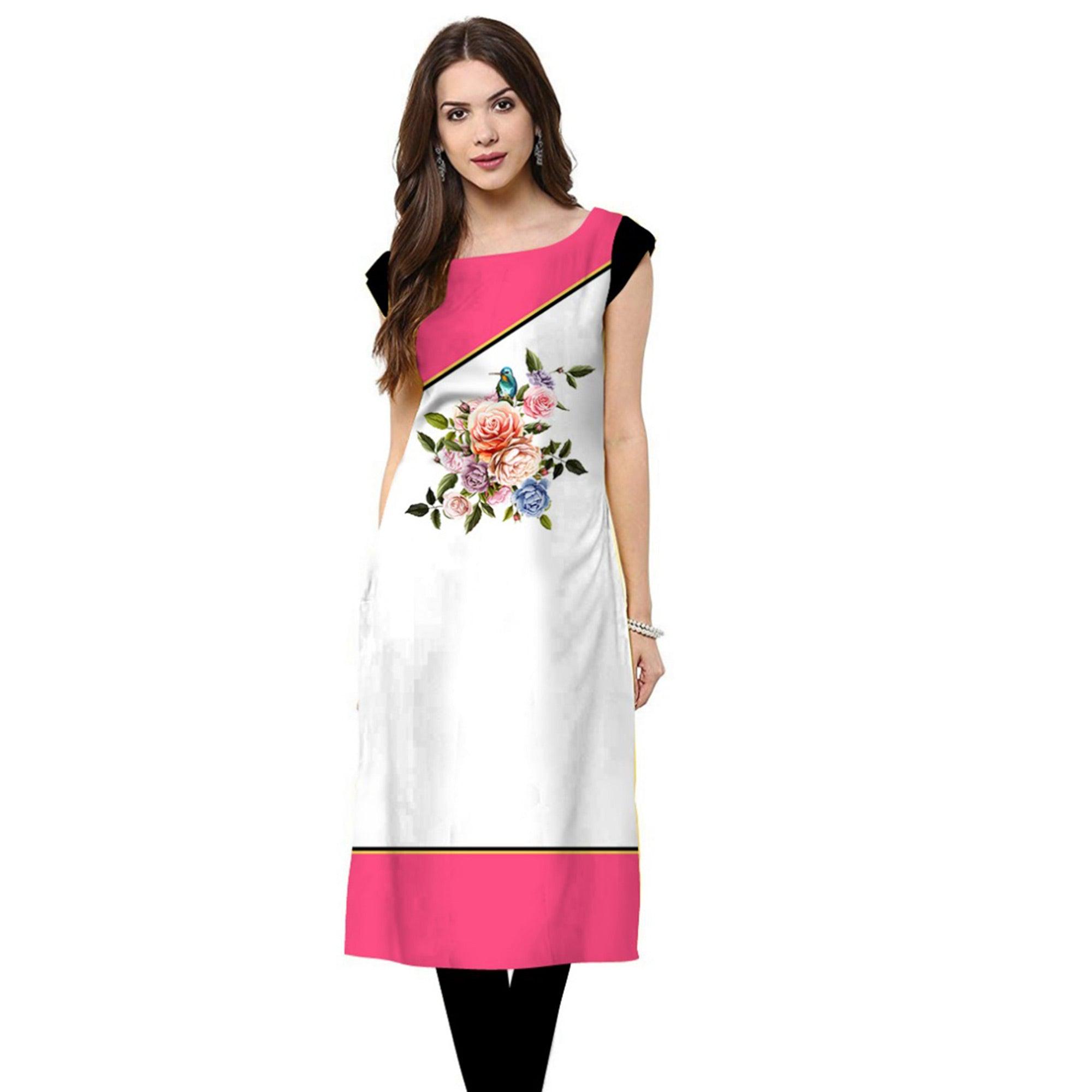 Peachmode Seller Charming White Colored Casual Printed Crepe Kurti