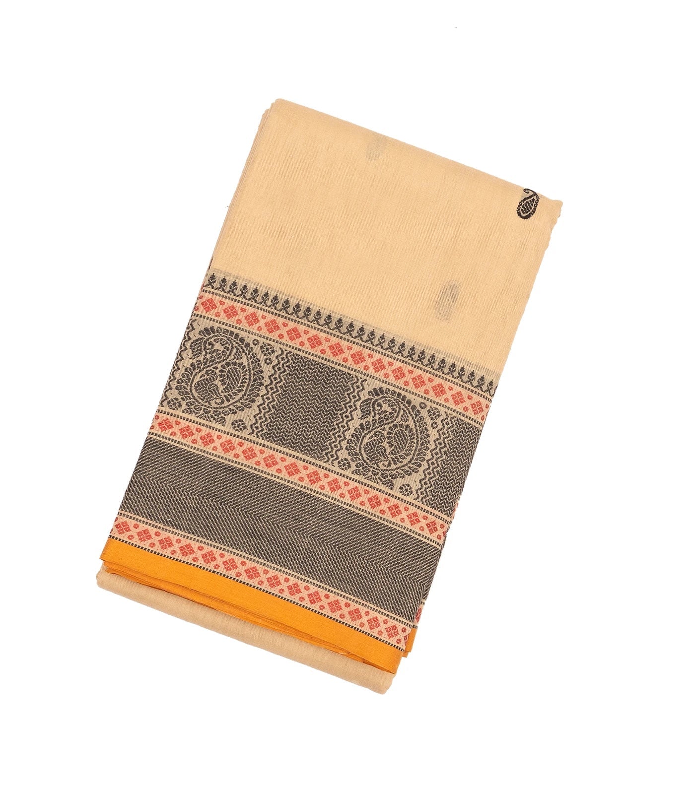 RmKV Cream Handloom Kanchi Cotton Saree With Mango Buttas