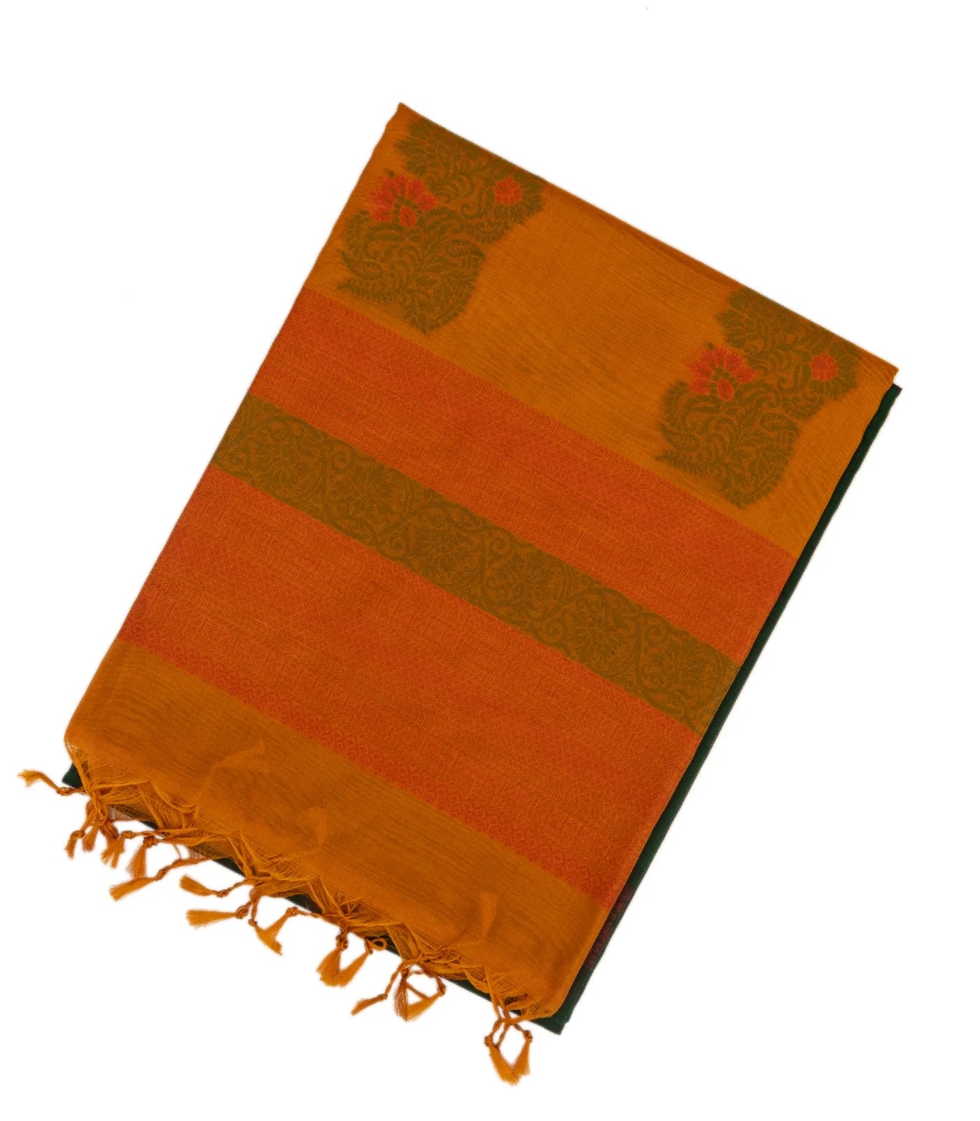 RmKV Green Handloom Kora Silk Cotton Saree With Floral Motifs