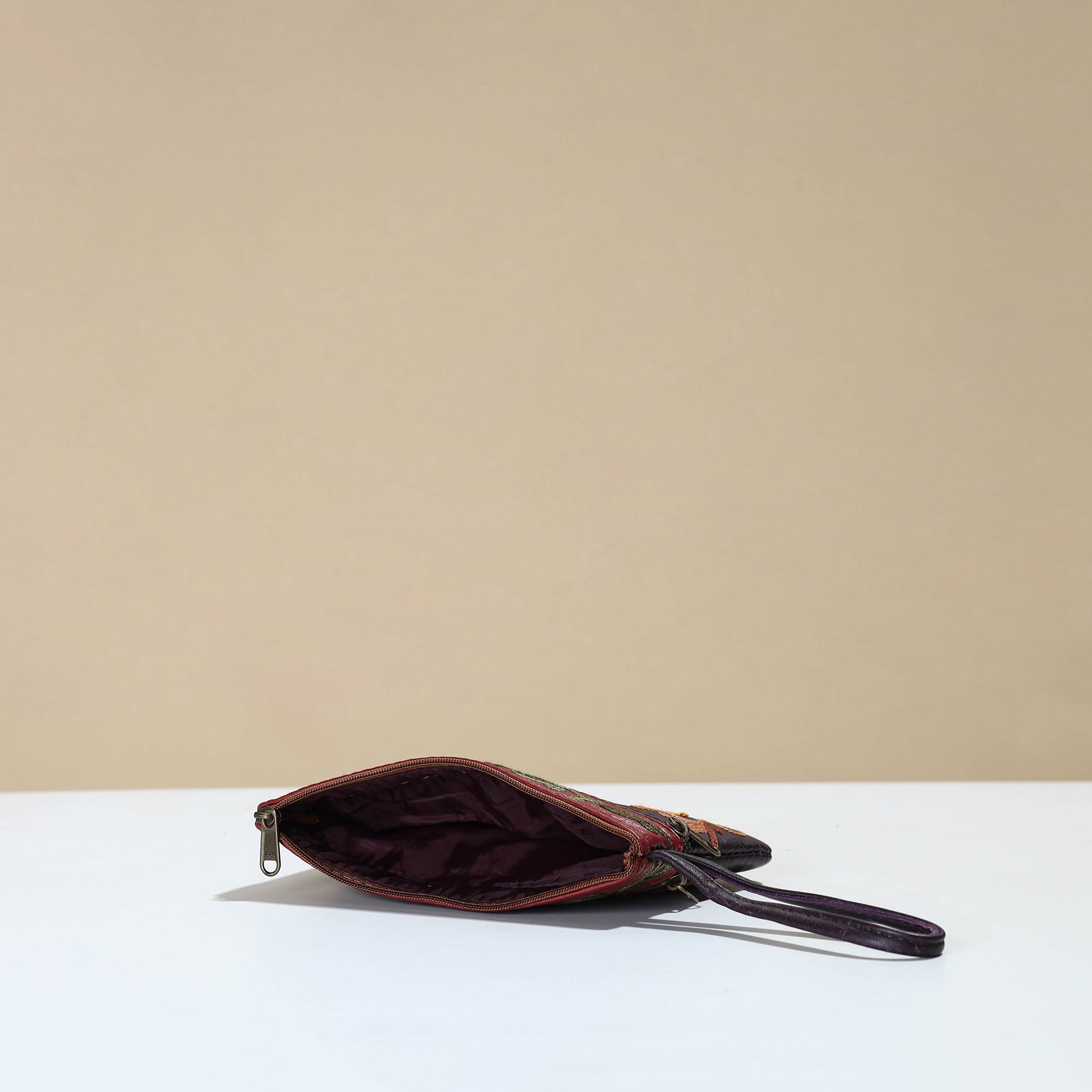 ITOKRI CRAFTS INITIATIVE Black - Kashmiri Crewel Hand Embroidery Leather Clutch 11 - view 3