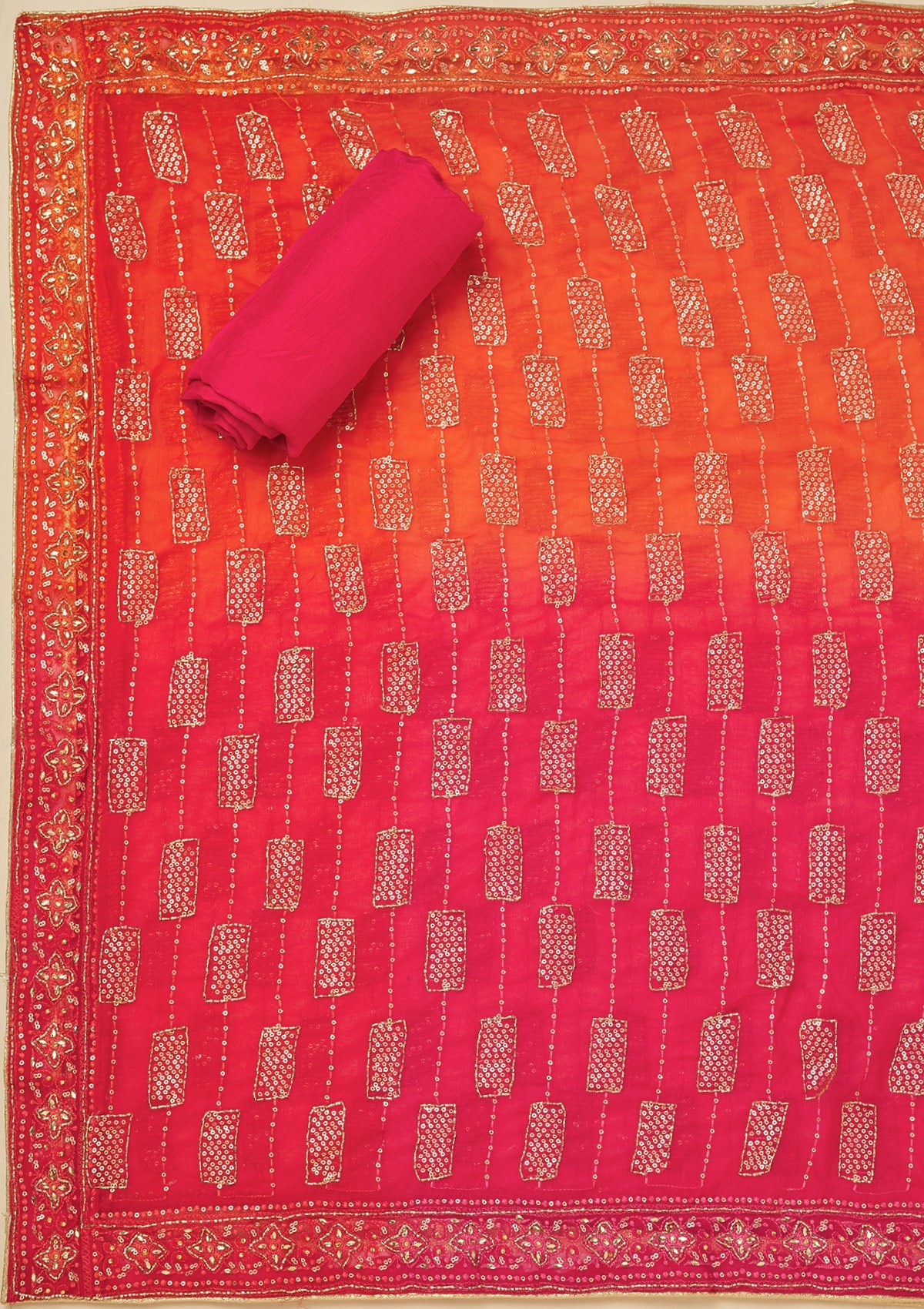 Koskii Red Stonework Semi Crepe Unstitched Salwar Suit - view 5