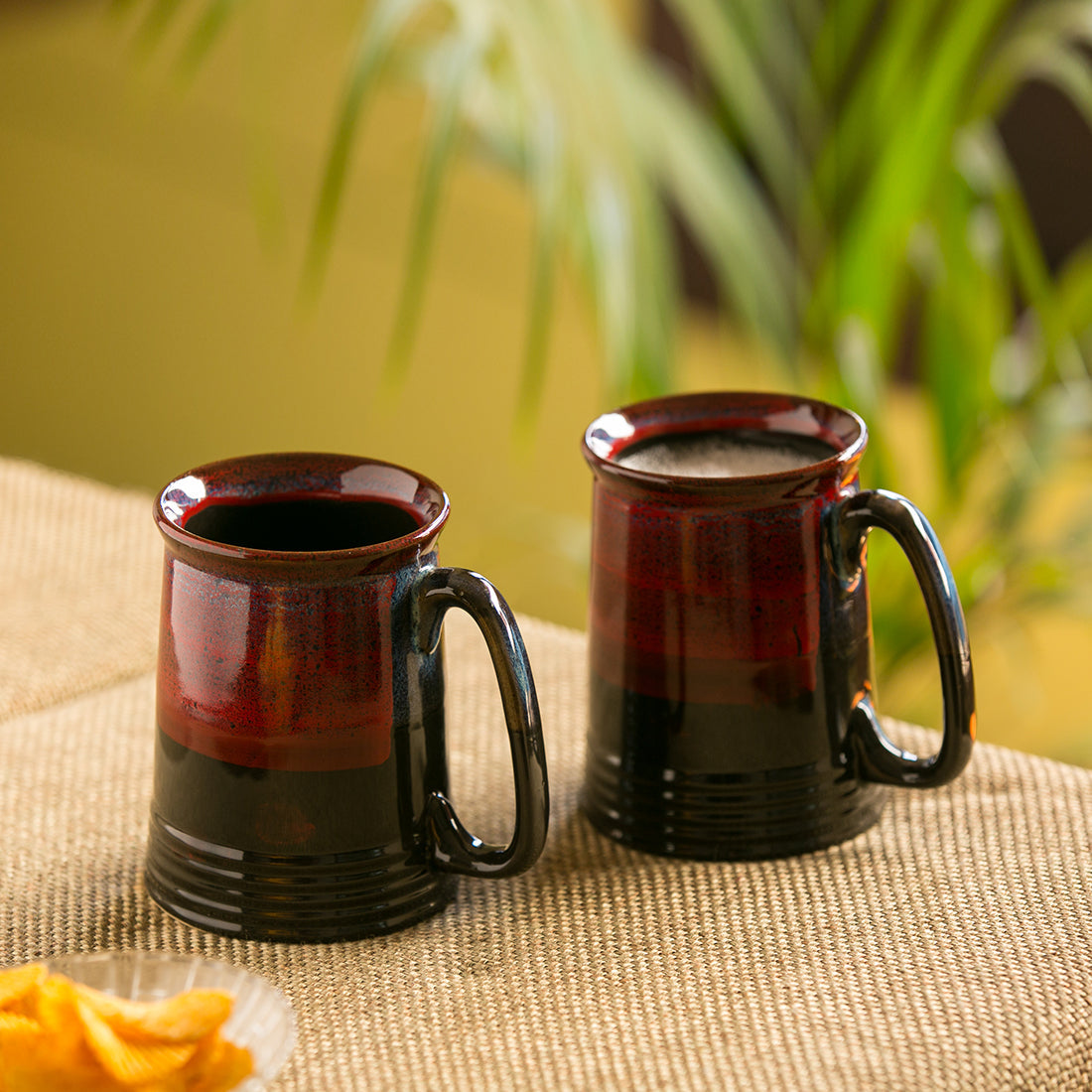 Beer milk mugs – EXCLUSIVELANE 'Crimson Inquisitiveness' Hand Glazed Studio Pottery Ceramic Beer & Milk Mugs (Set Of 2)