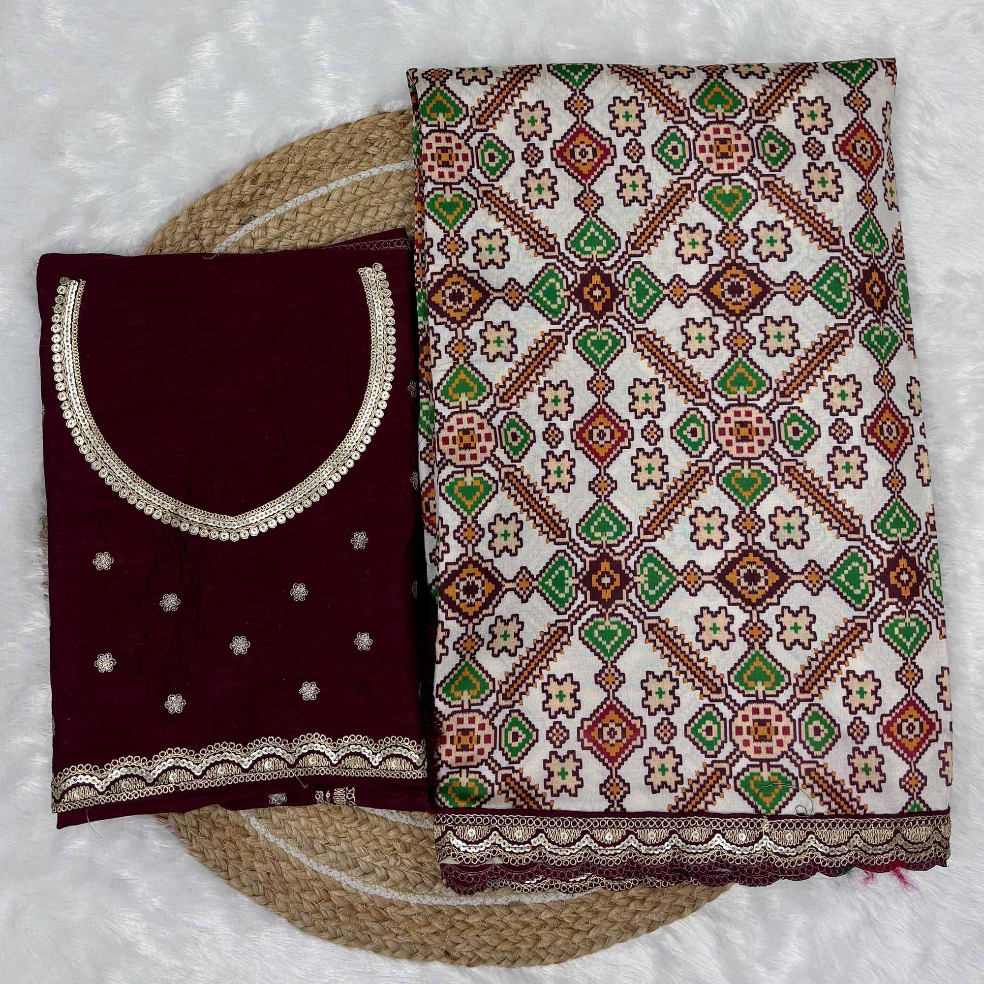 Peachmode Off White Printed Patola Tussar Silk Saree - view 3