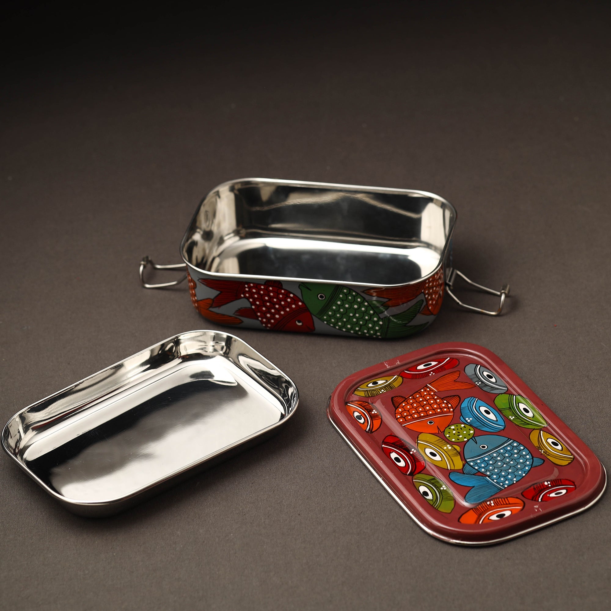 AAYAAS Bengal Patua Handpainted Stainless Steel Lunch Box (6 x 4 in) - view 2