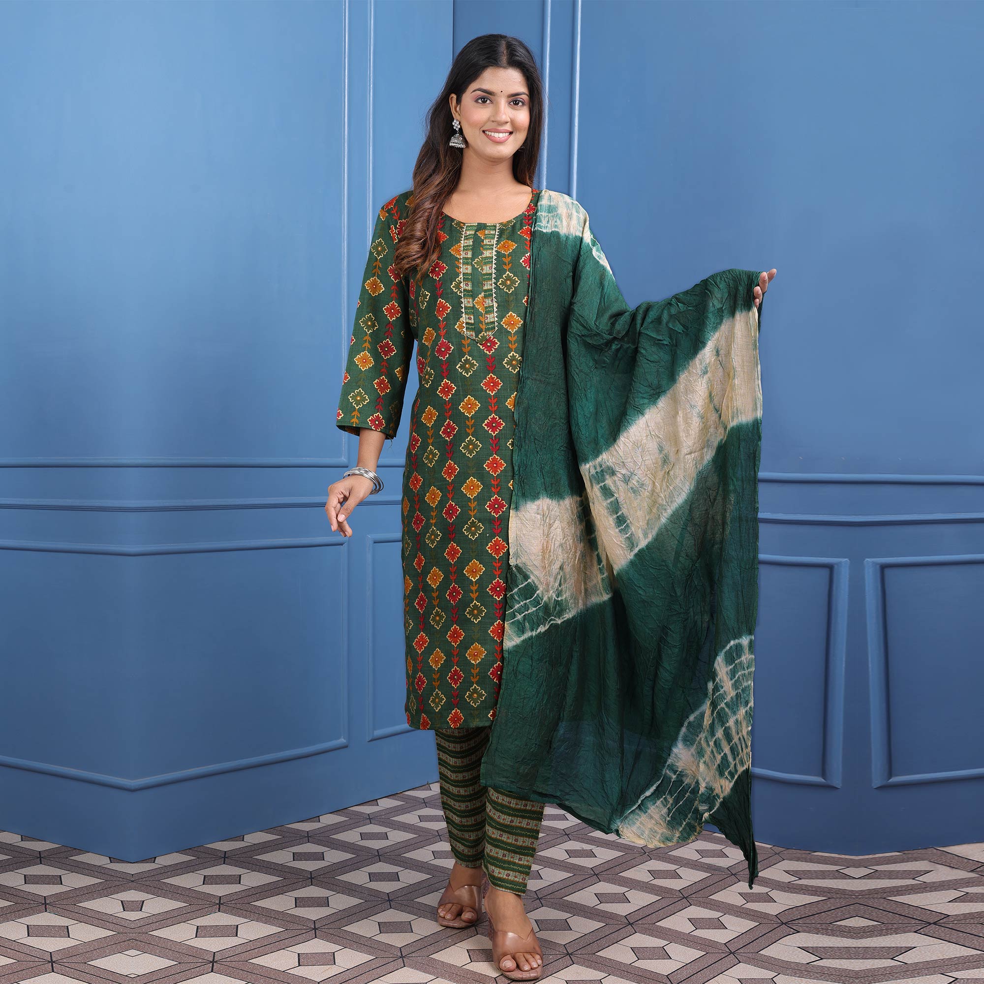 Green suits – BlackTree green-floral-foil-printed-rayon-suit
