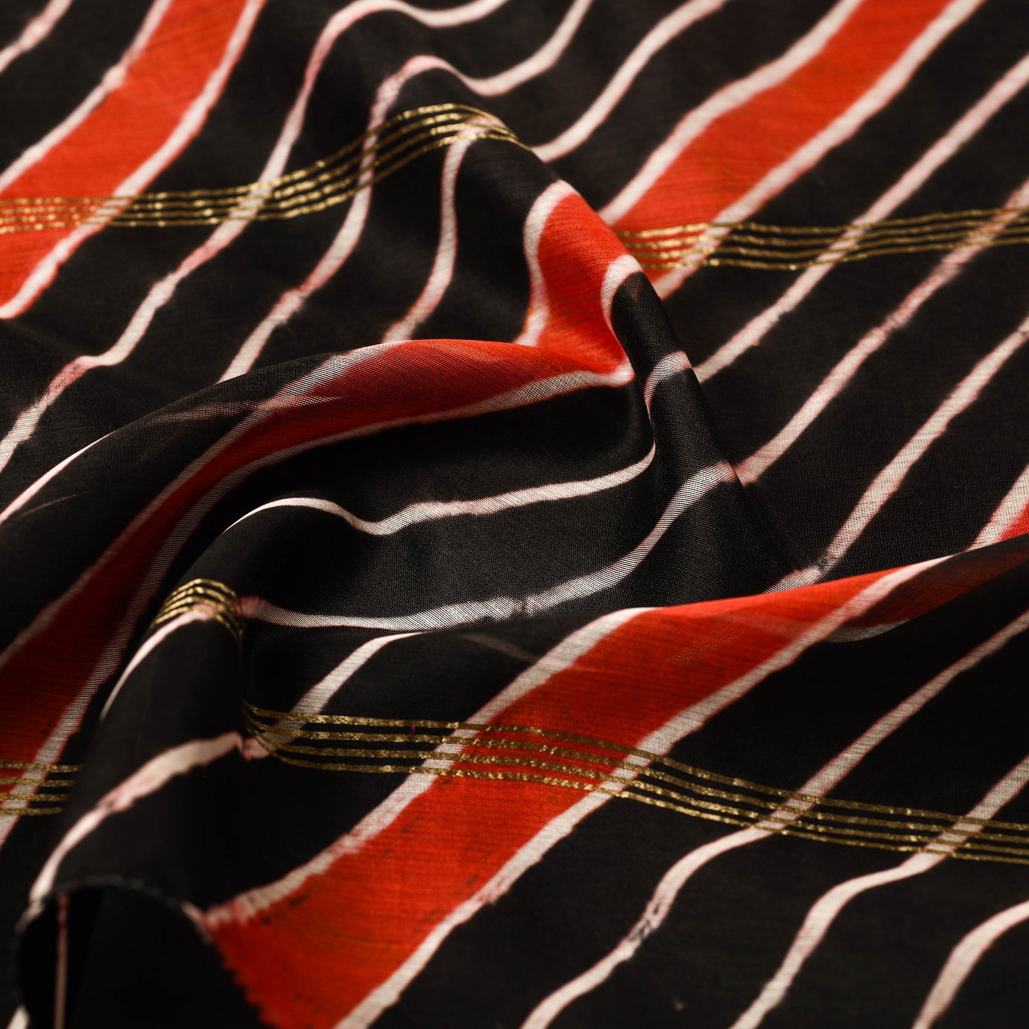 LEHARIYA BY BADSHAH MIYAN Black - Leheriya Tie-Dye Chanderi Silk Handloom Stole with Zari Border 50 - view 2
