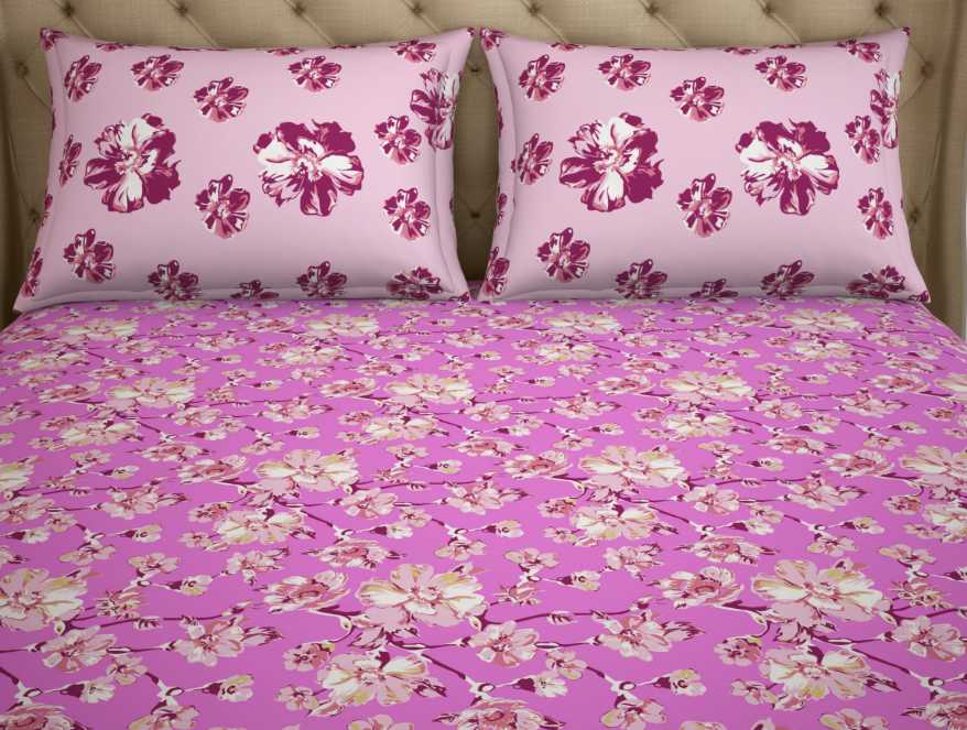 Spaces India Floral Pink 100% Cotton Double Bedsheet - Atrium By Spaces - view 3