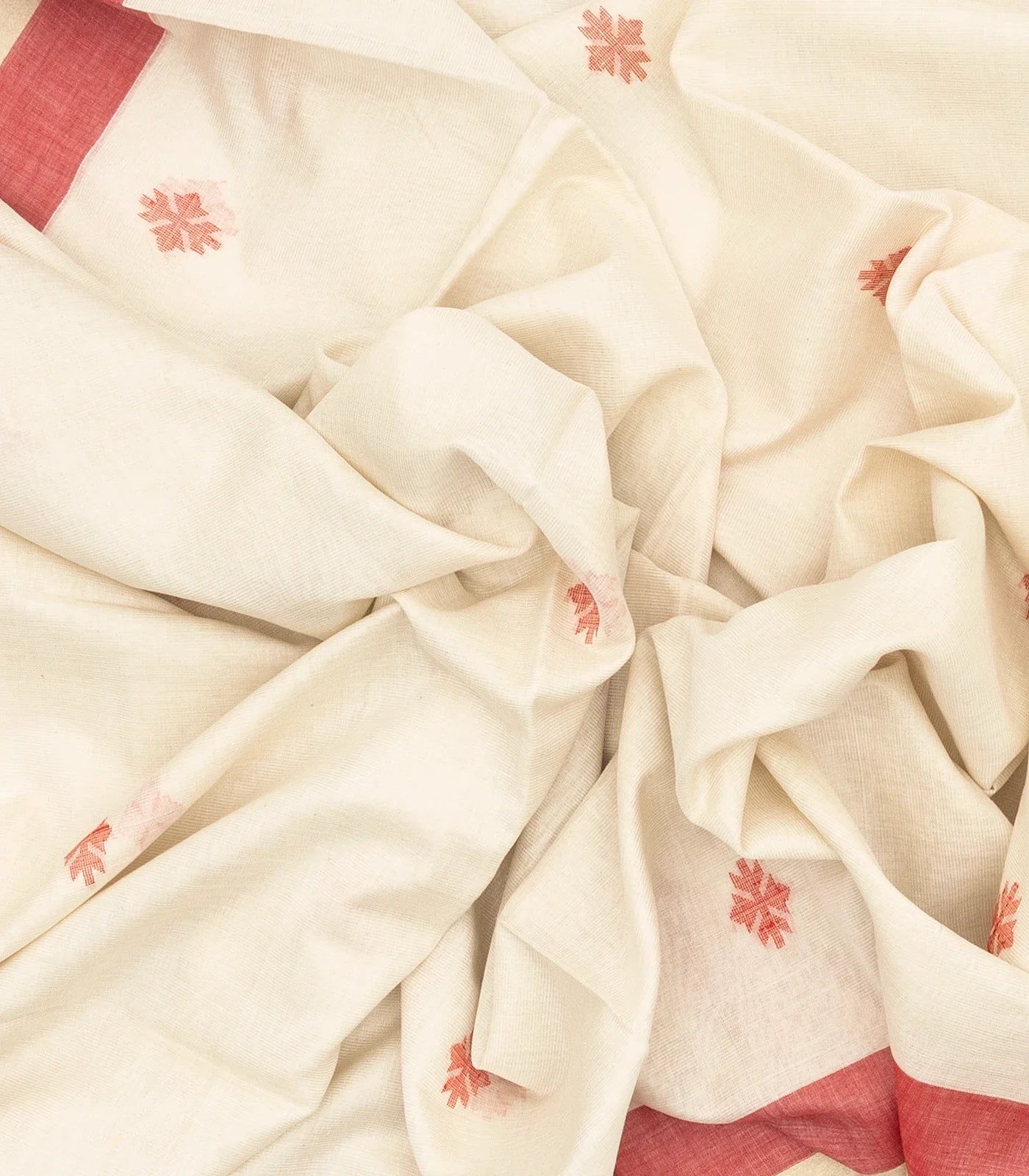 RmKV White Handloom Bengal Cotton Saree With Stripes & Buttas - view 3