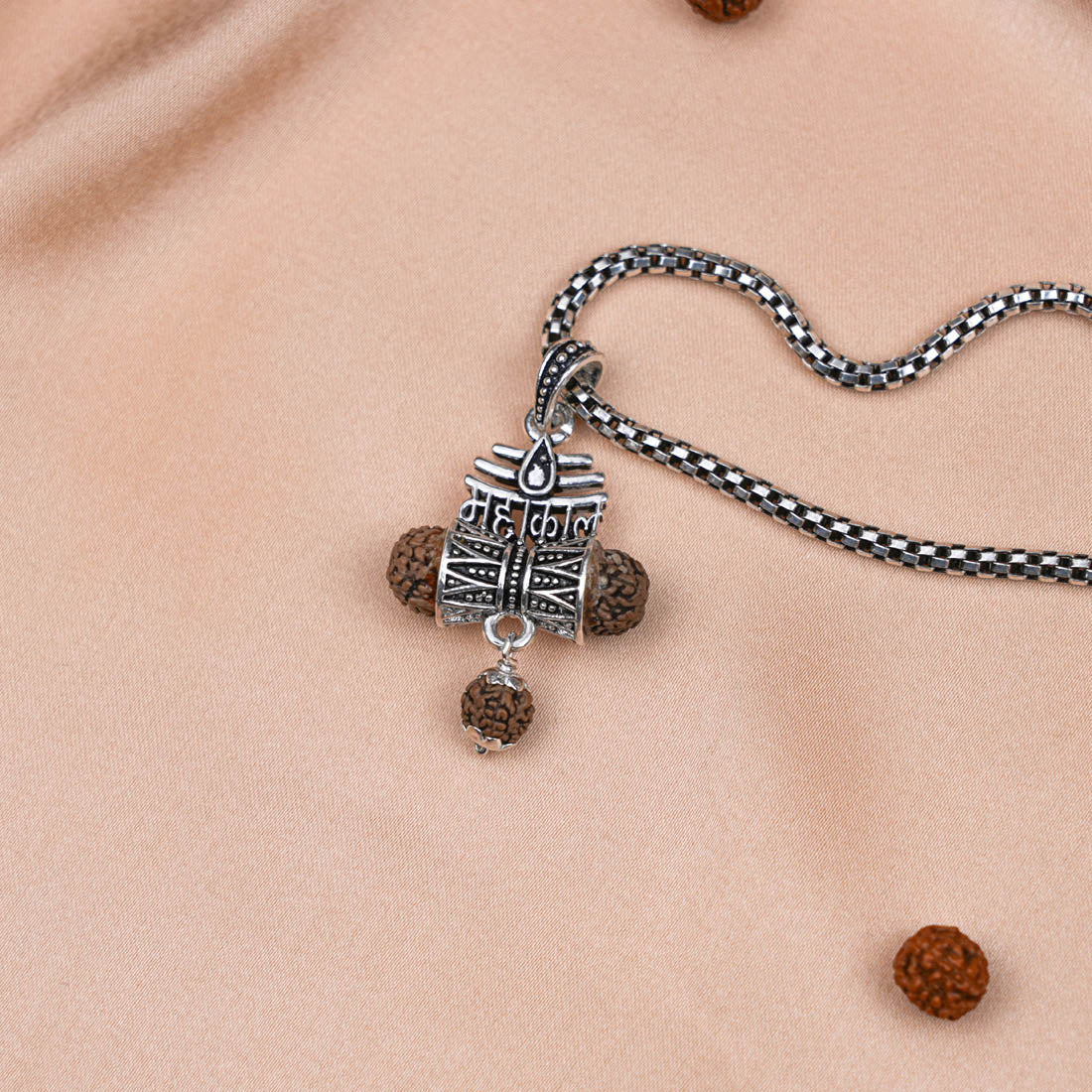 Prinjal Jewellers Rudraksha Mahakaal Damru Pendant with Silver Chain