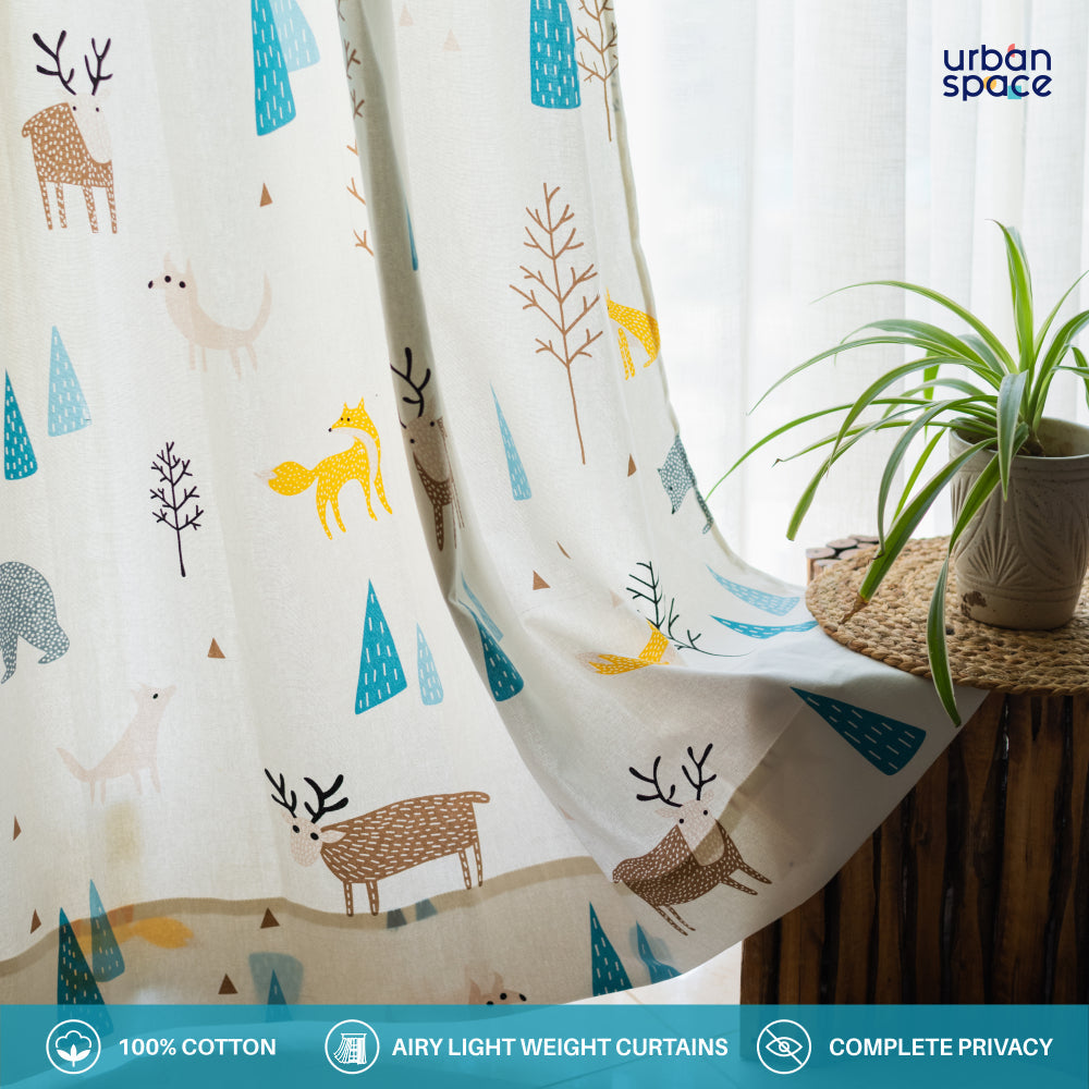 Urban Space -Home Furnishing Store Children Room Curtains, 100% Cotton Room Darkening, Pack of 2 Curtains - Reindeer