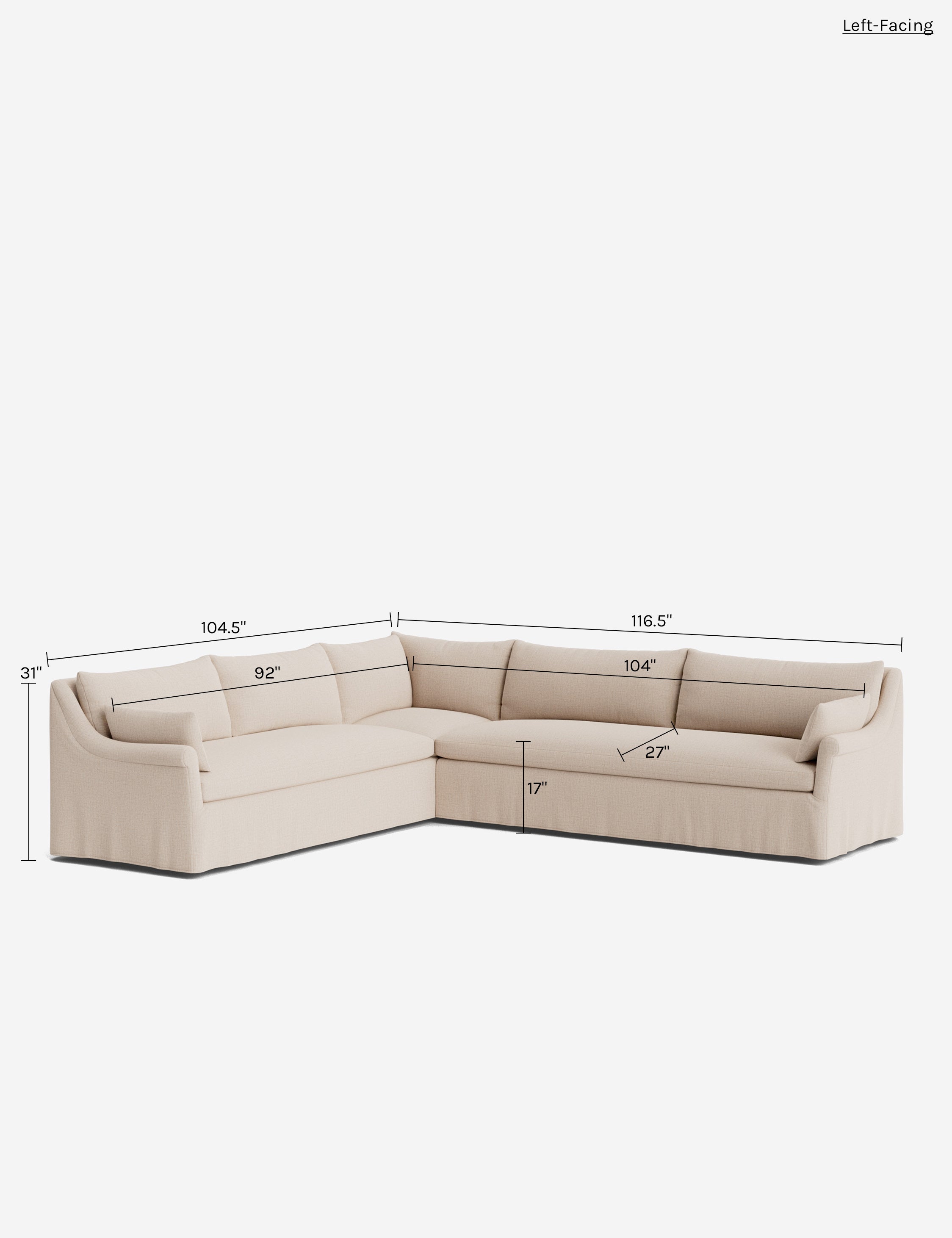 Lulu and Georgia Portola Rolled Arm Slipcover Corner Sectional Sofa - view 135