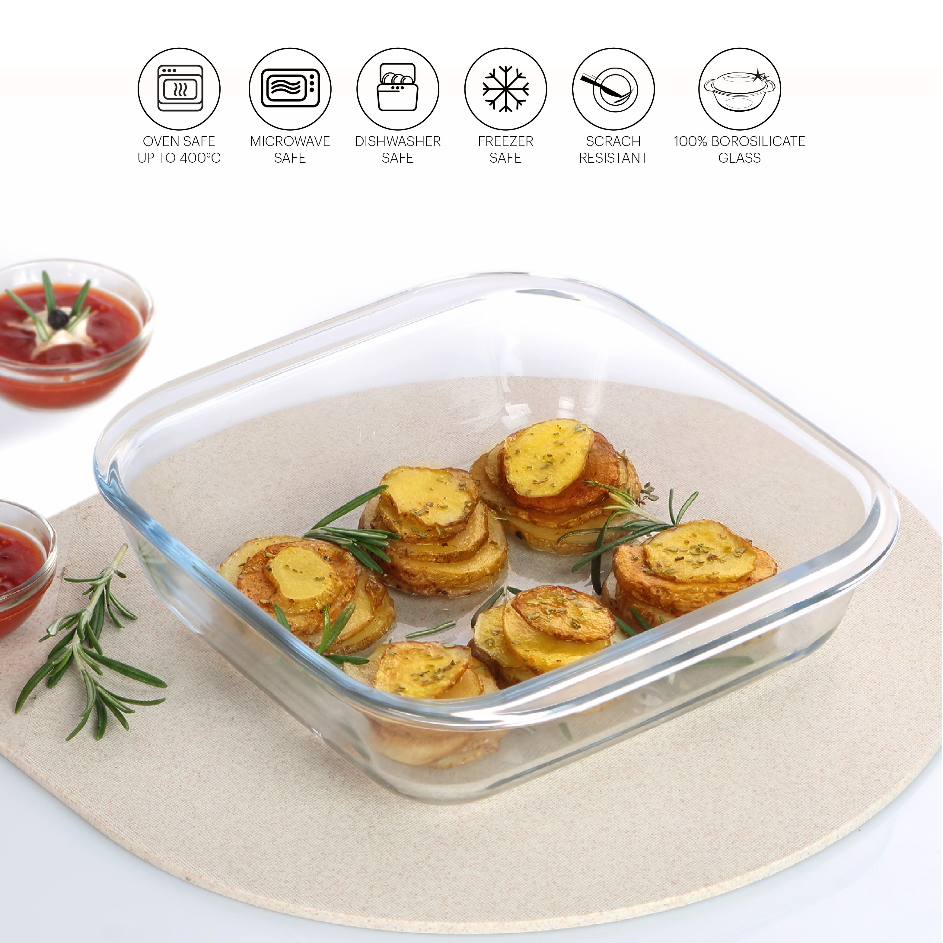 Cello Laura Square Glass Baking Dish, 1100ml – Clear - view 3