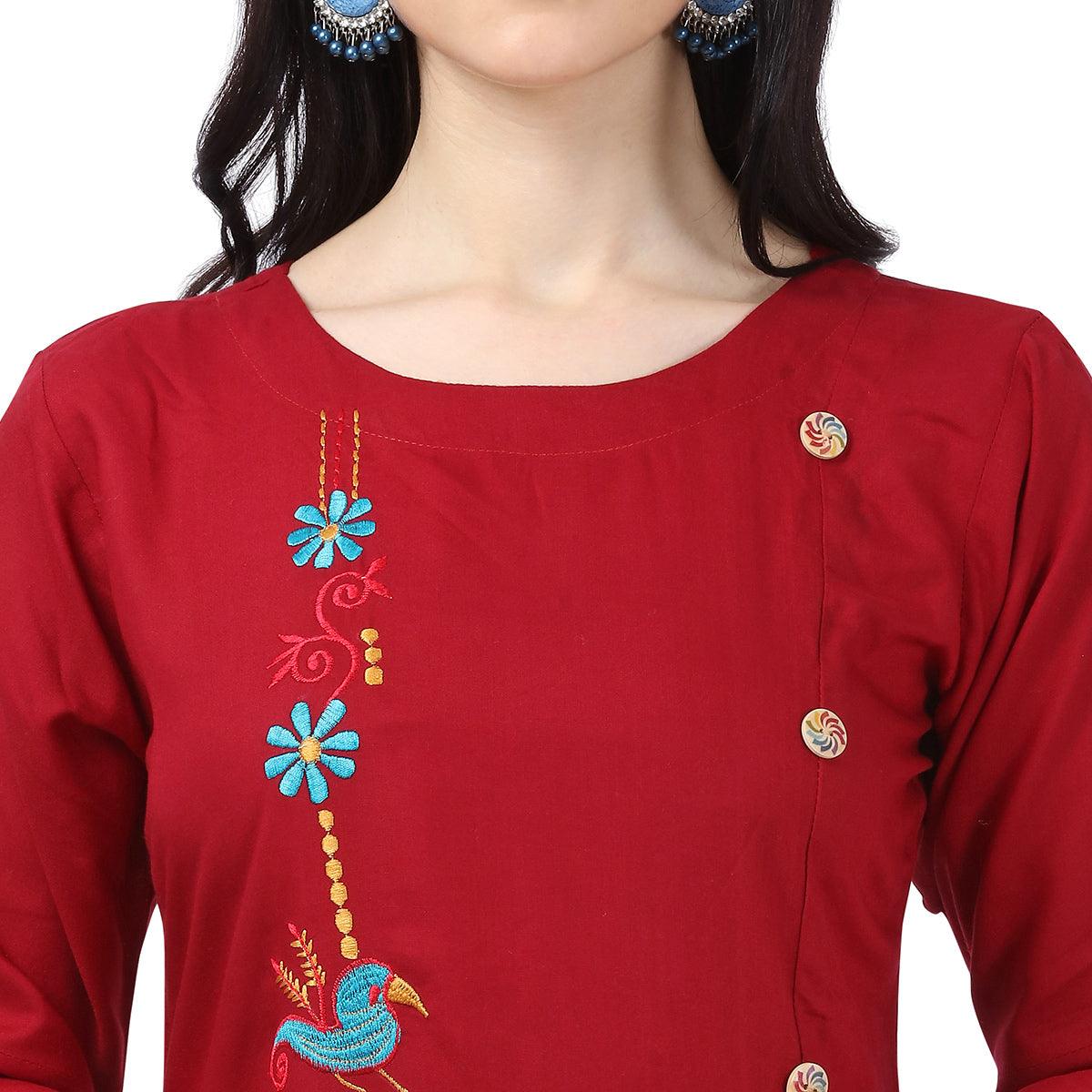 Peachmode Seller Eye-catching Maroon Colored Partywear Embroidered Rayon Kurti - view 4