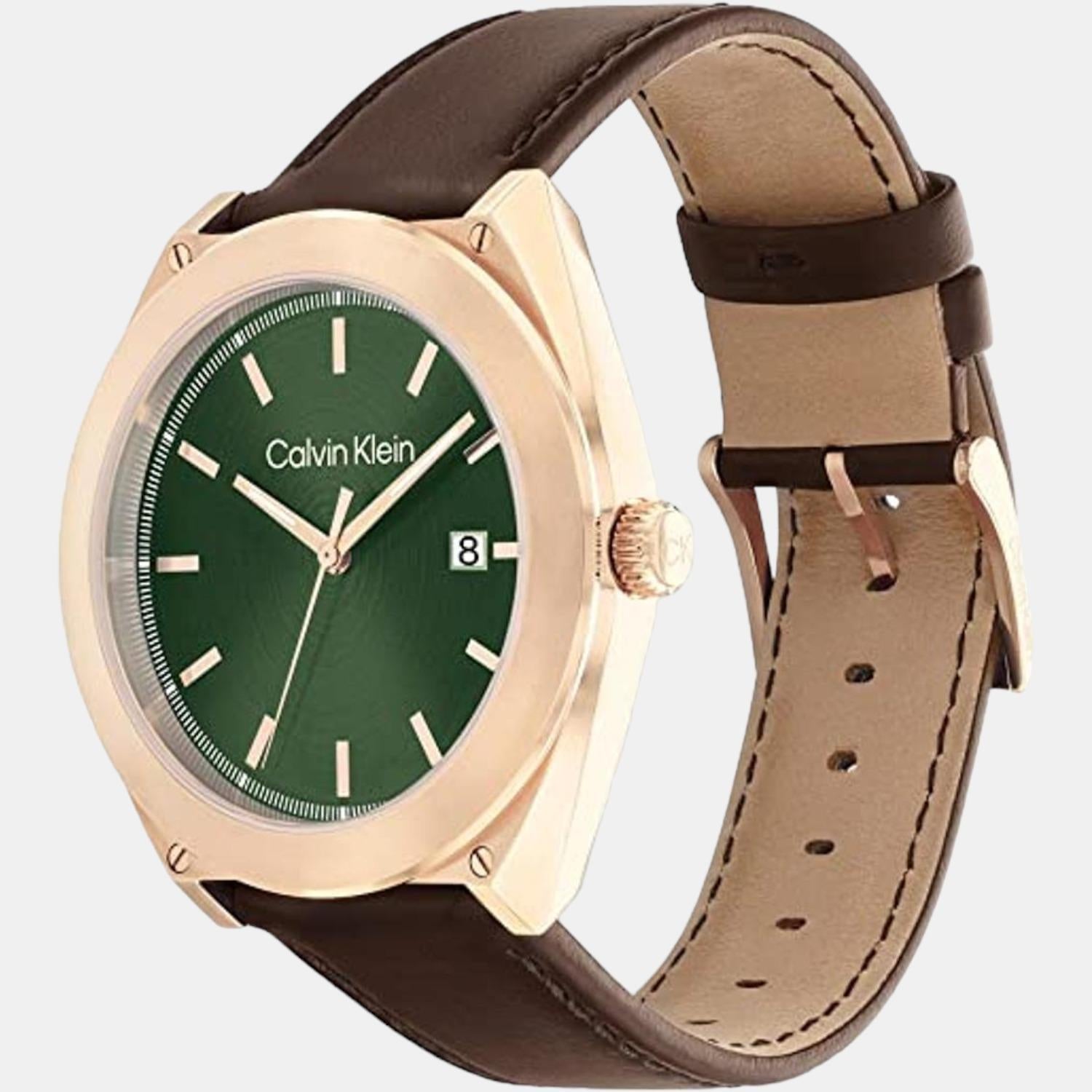 Calvin Klein Casual Essentials Men Quartz Green Dial Analog Leather Watch 25200202 - view 2
