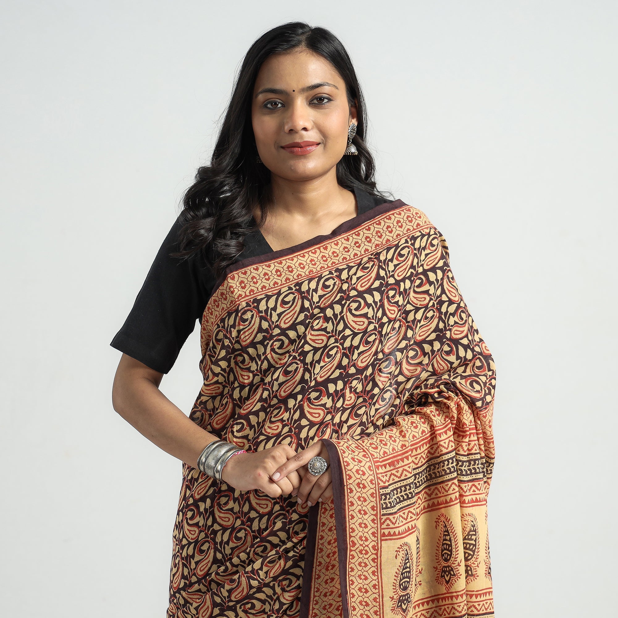 BAGH PRINTS BY YAKOOB KHATRI Brown - Bagh Hand Block Printed Cotton Saree - view 4