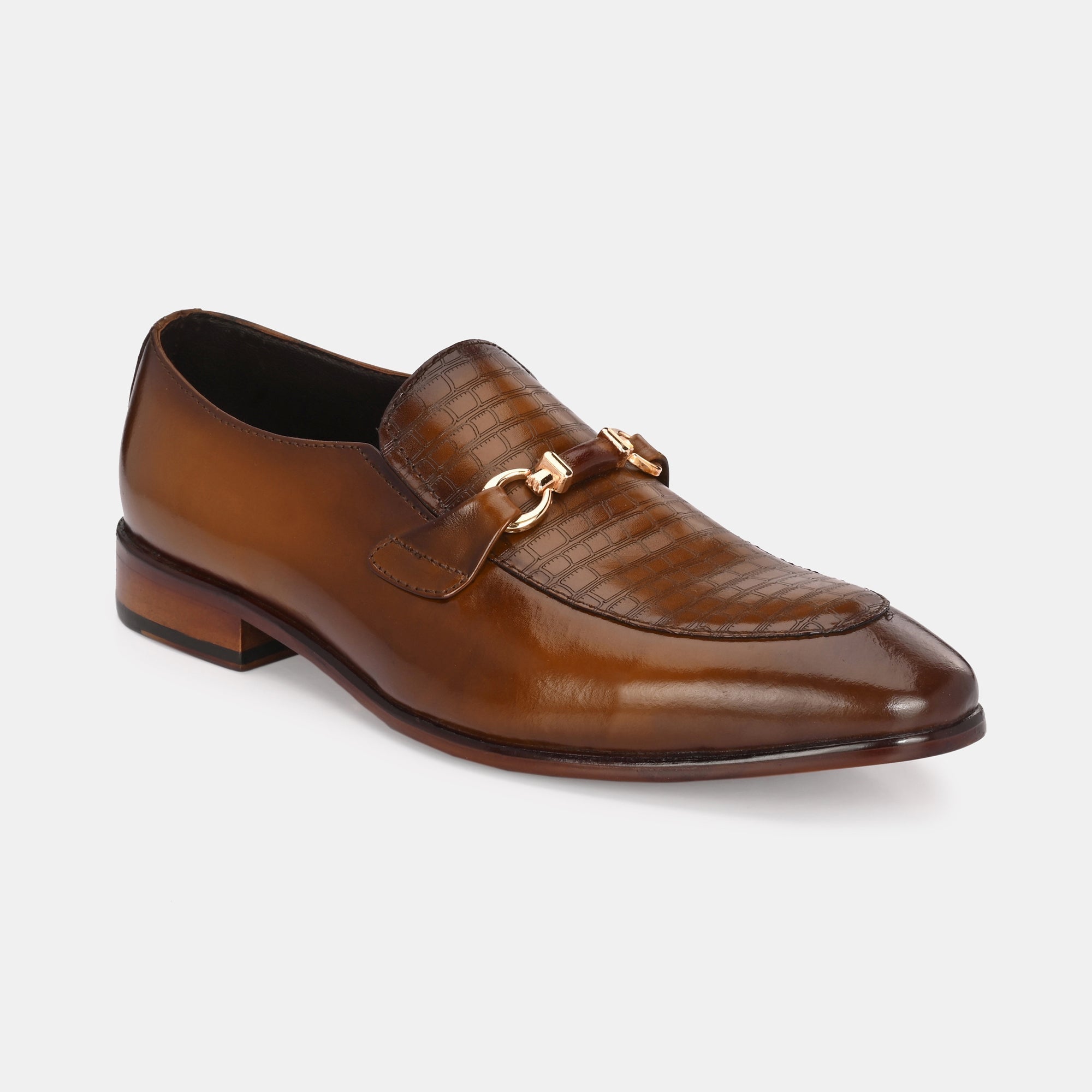 Tan Laser Engraved Buckled Shoes by Lafattio - view 3