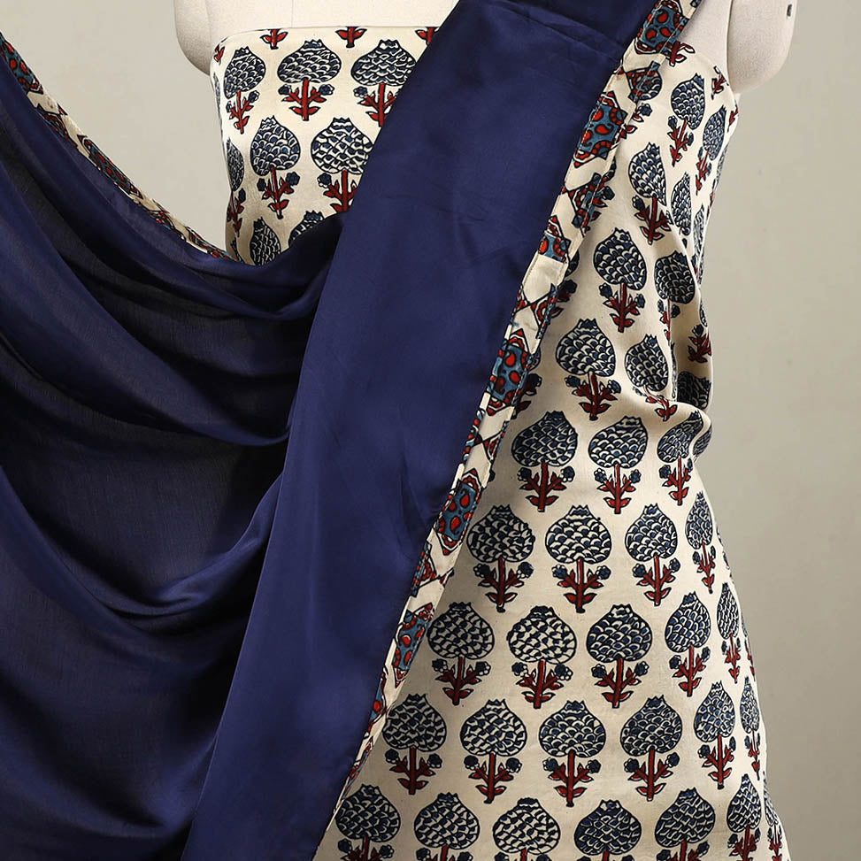 NOORI BAZAR Beige - 3pc Modal Silk Ajrakh Print Kurta with Plain Dupatta 07 - view 3