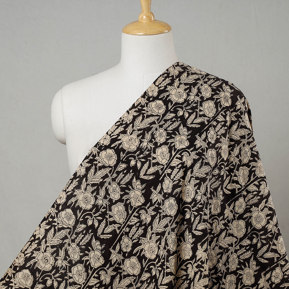 HAVELI CHRONICLES Black with Floral Cluster Bagru Block Print Cotton Fabric 05